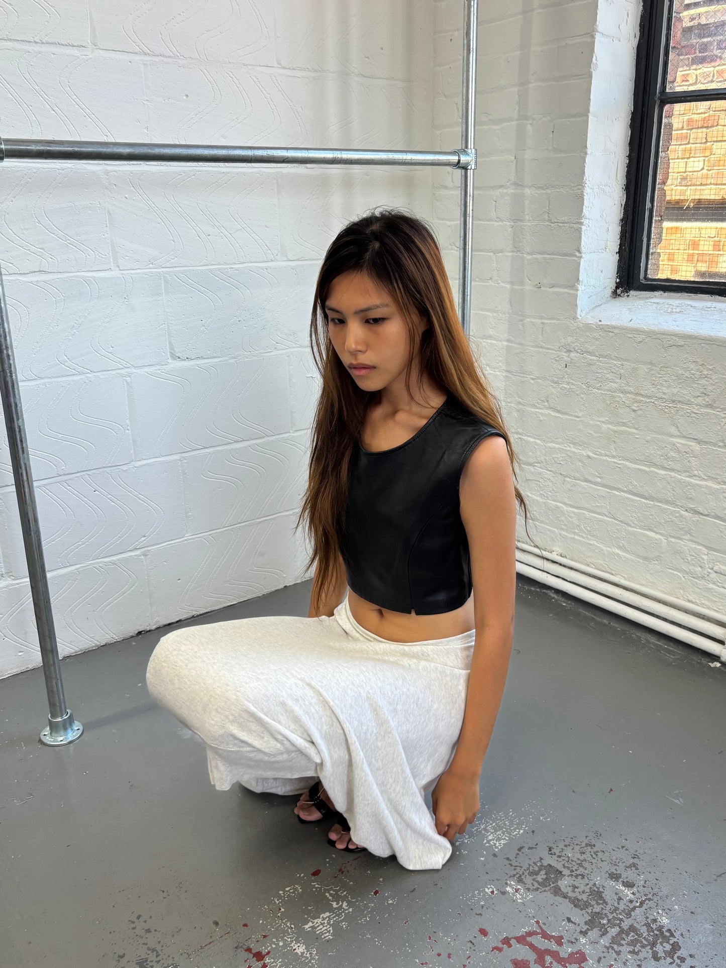 LEATHER STRUCTURED CROP TANK