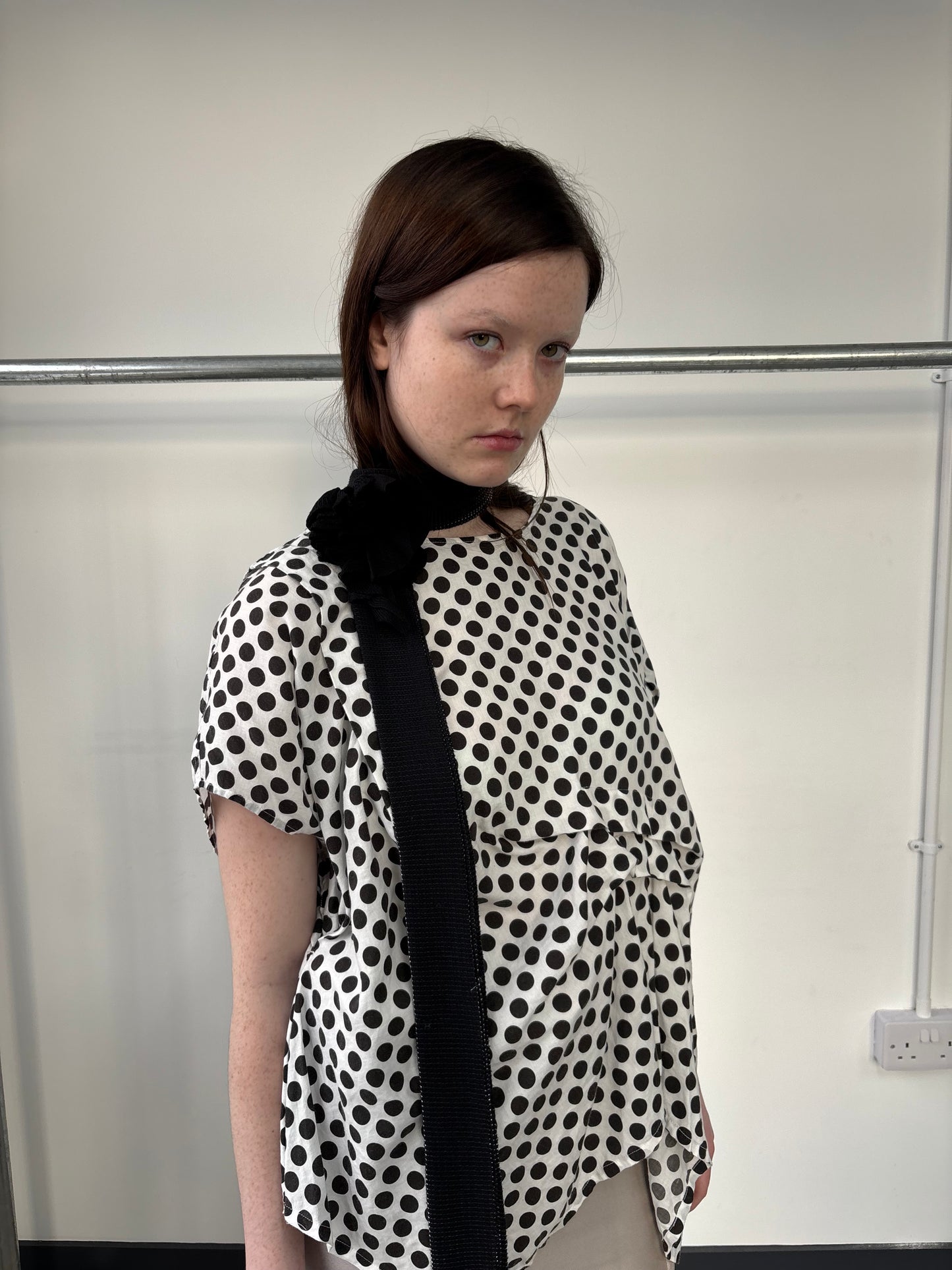 ZUCCA POLKA DOT HITCHED BATWING TOP