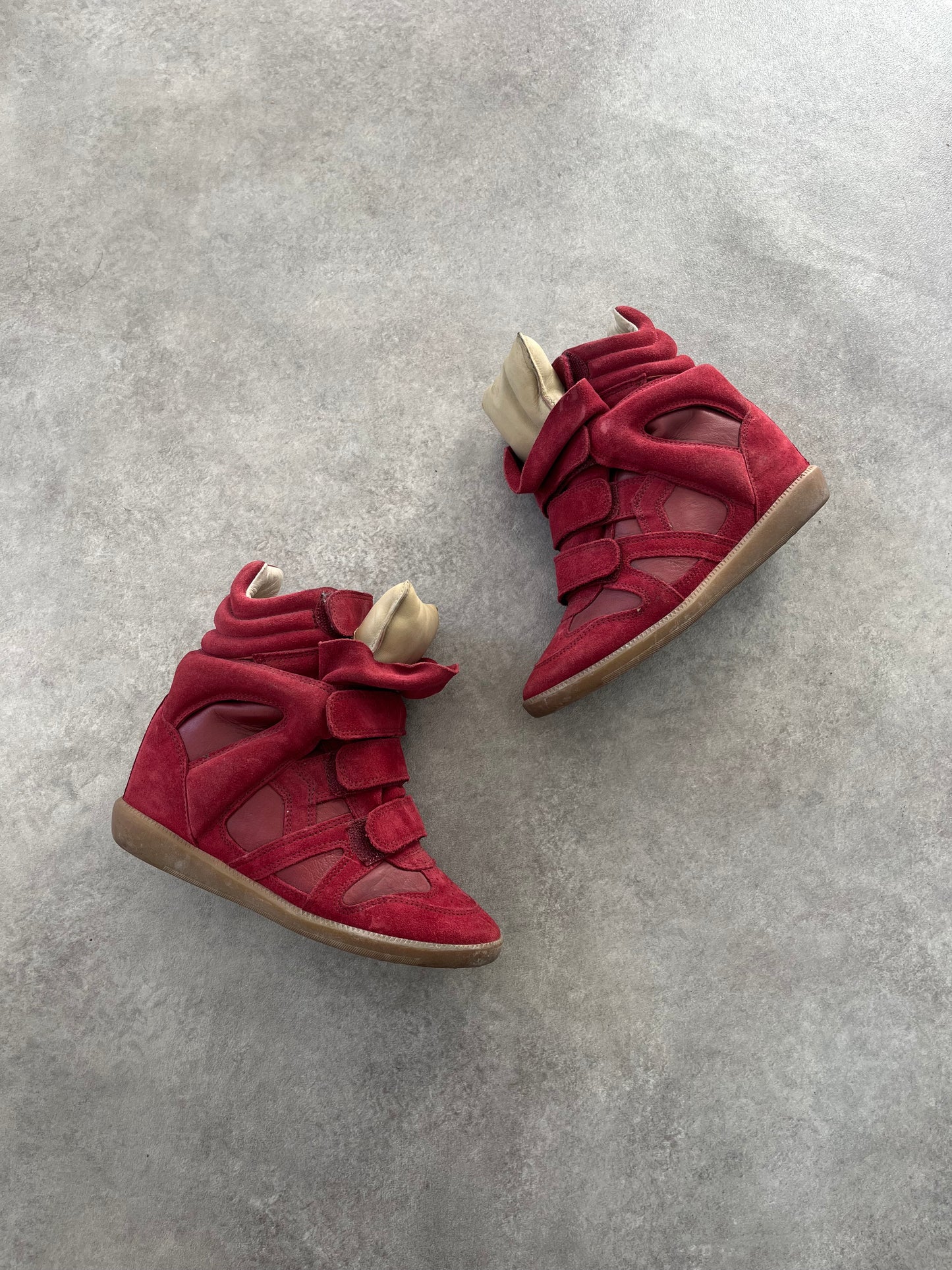 ISABEL MARANT RED BEKETT WEDGE TRAINERS