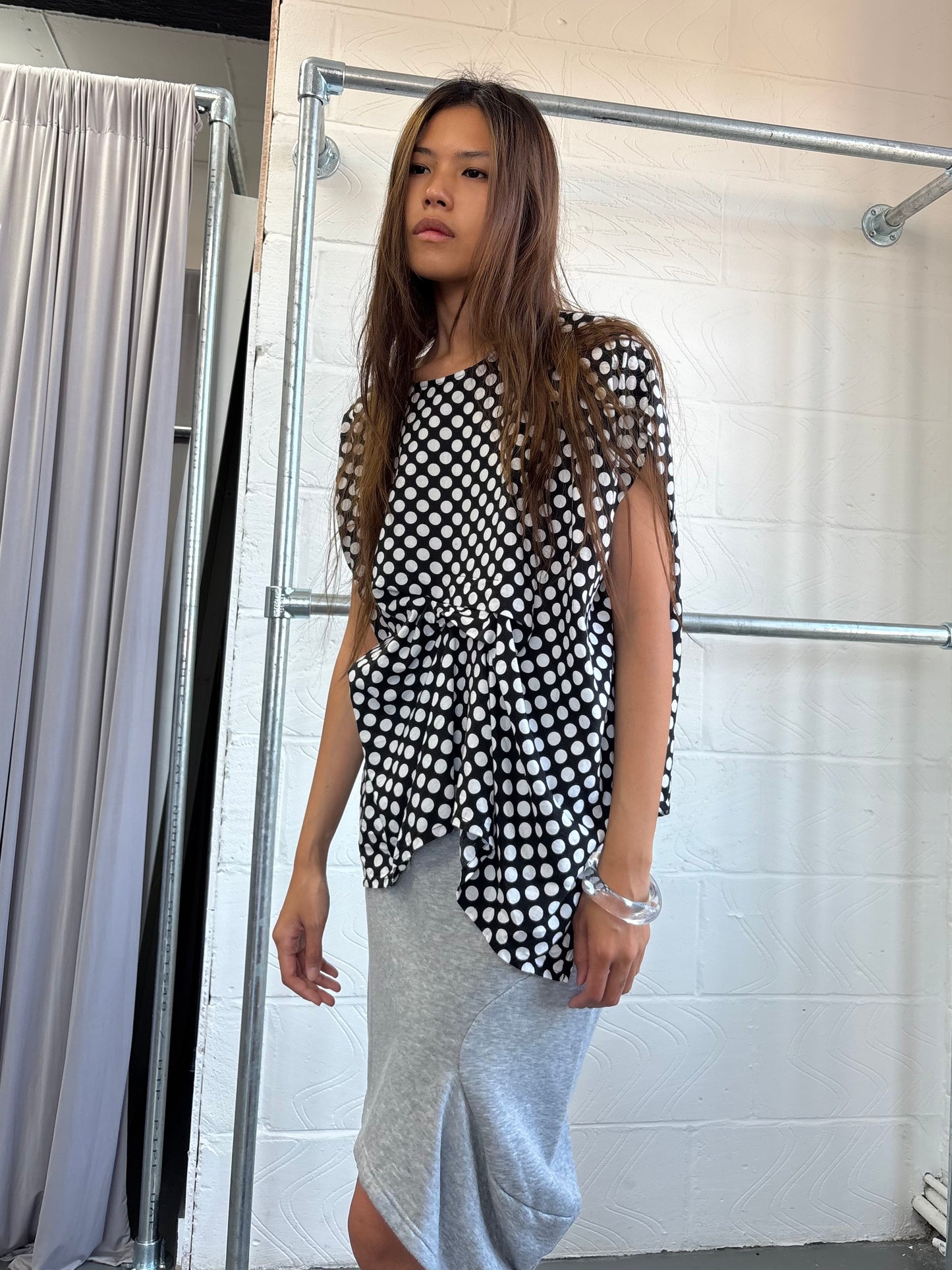 ZUCCA GATHERED POLKA DOT BATWING TOP