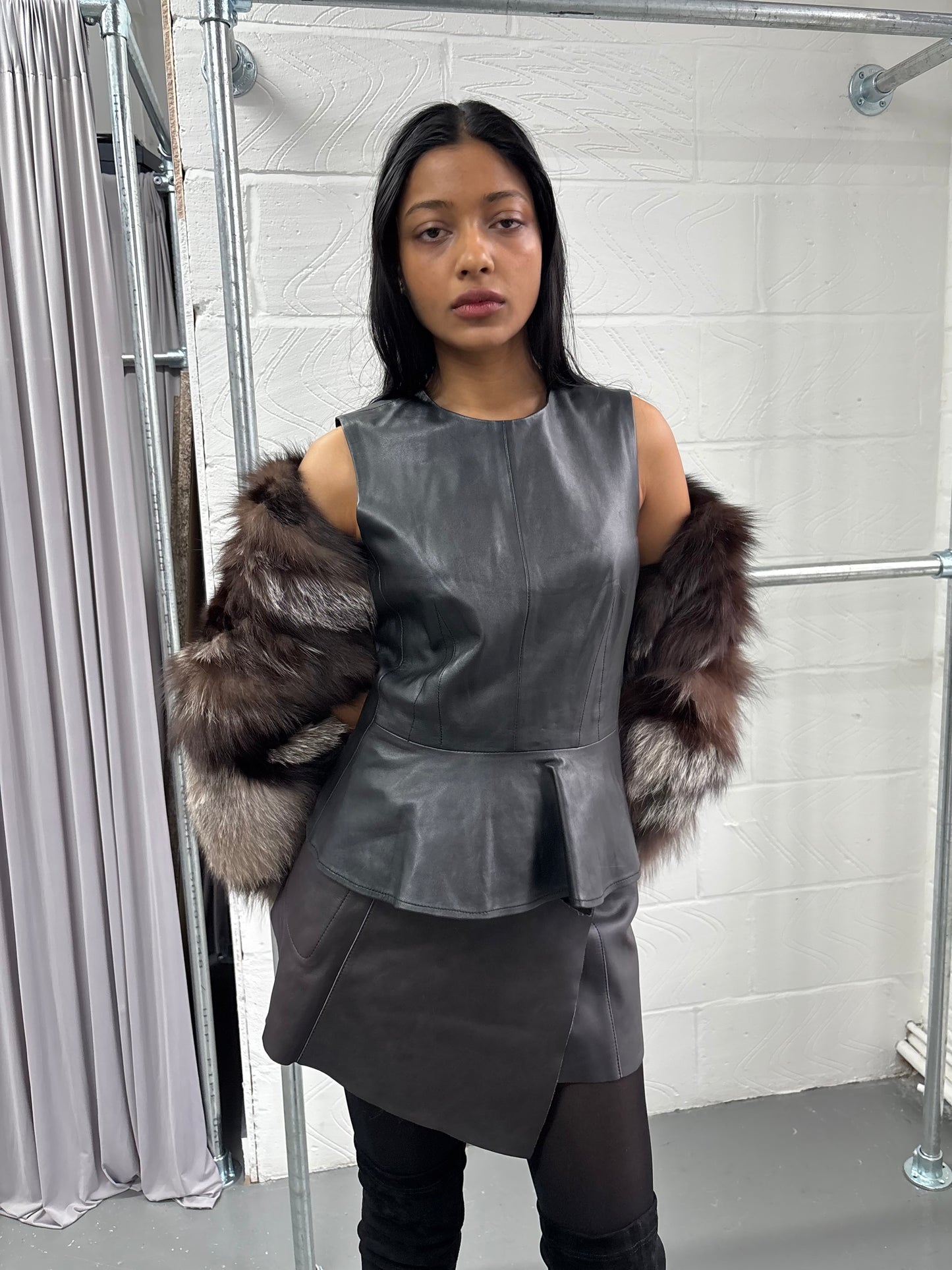 ARMANI LEATHER PEPLUM TOP