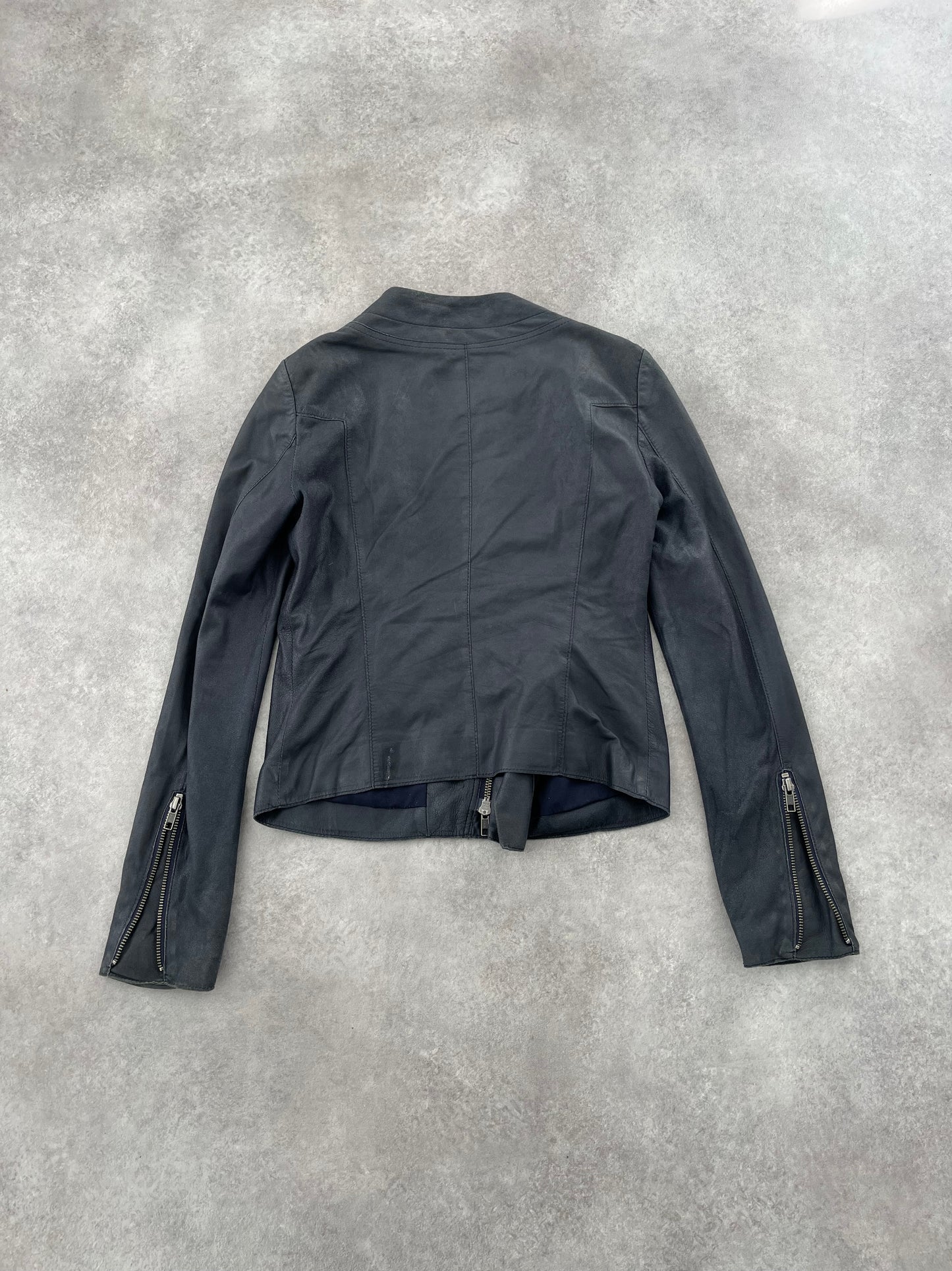 ASYMMETRIC ZIP UP GOAT LEATHER JACKET