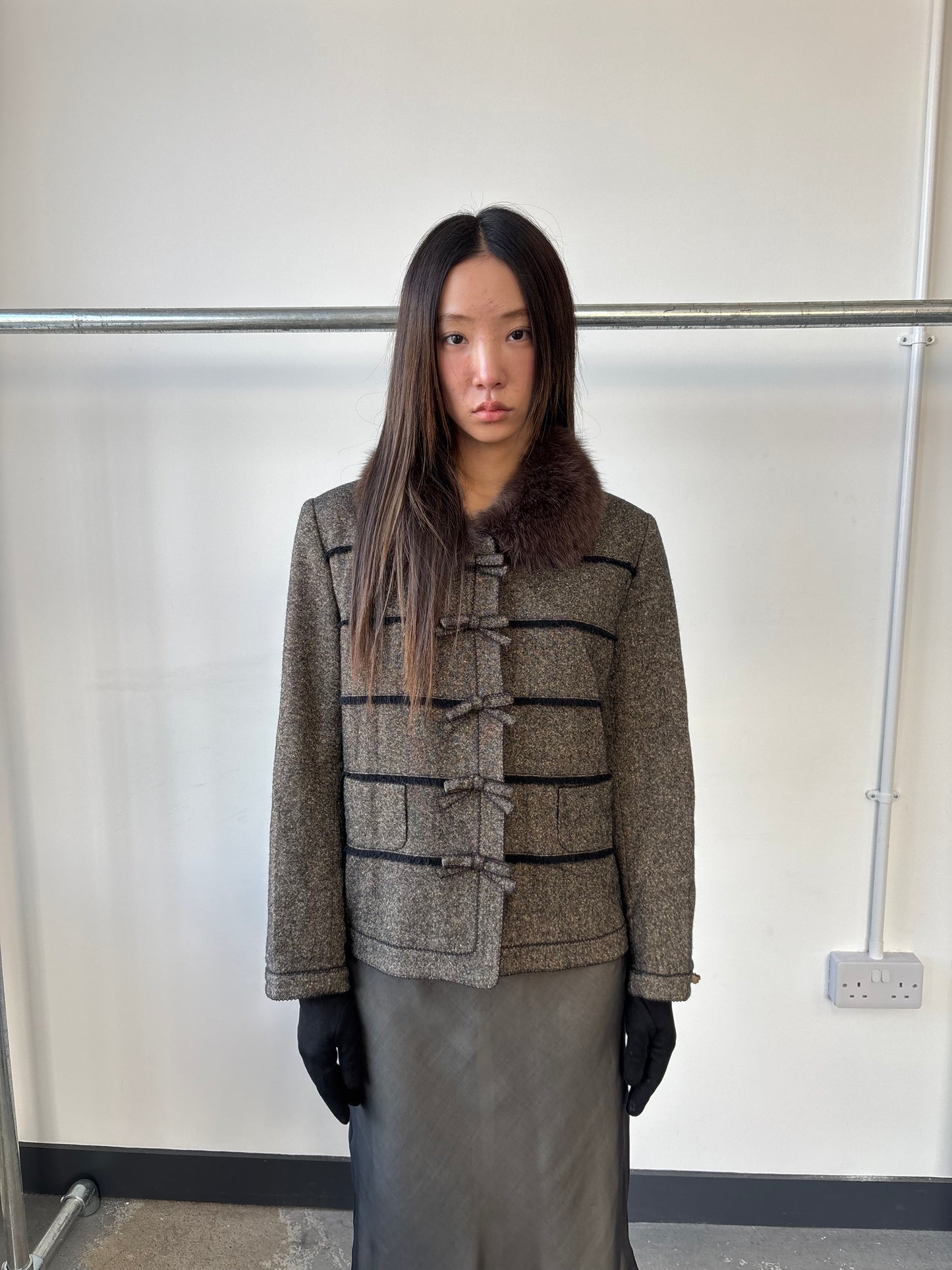 KANEO ISAO SILK WOOL AND FUR JACKET