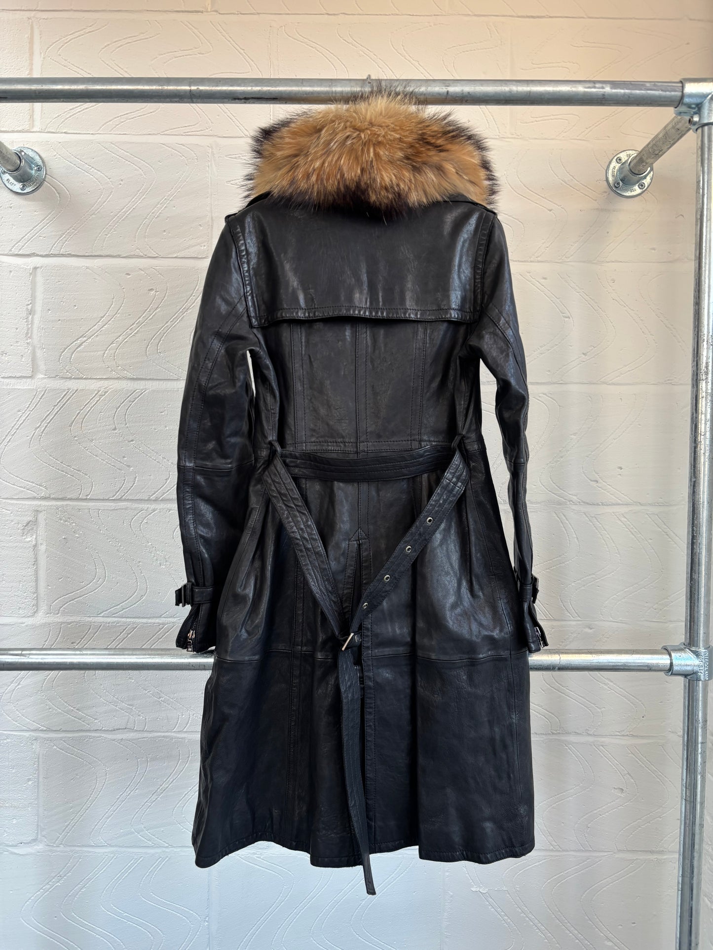 FUR COLLAR LEATHER TRENCH COAT