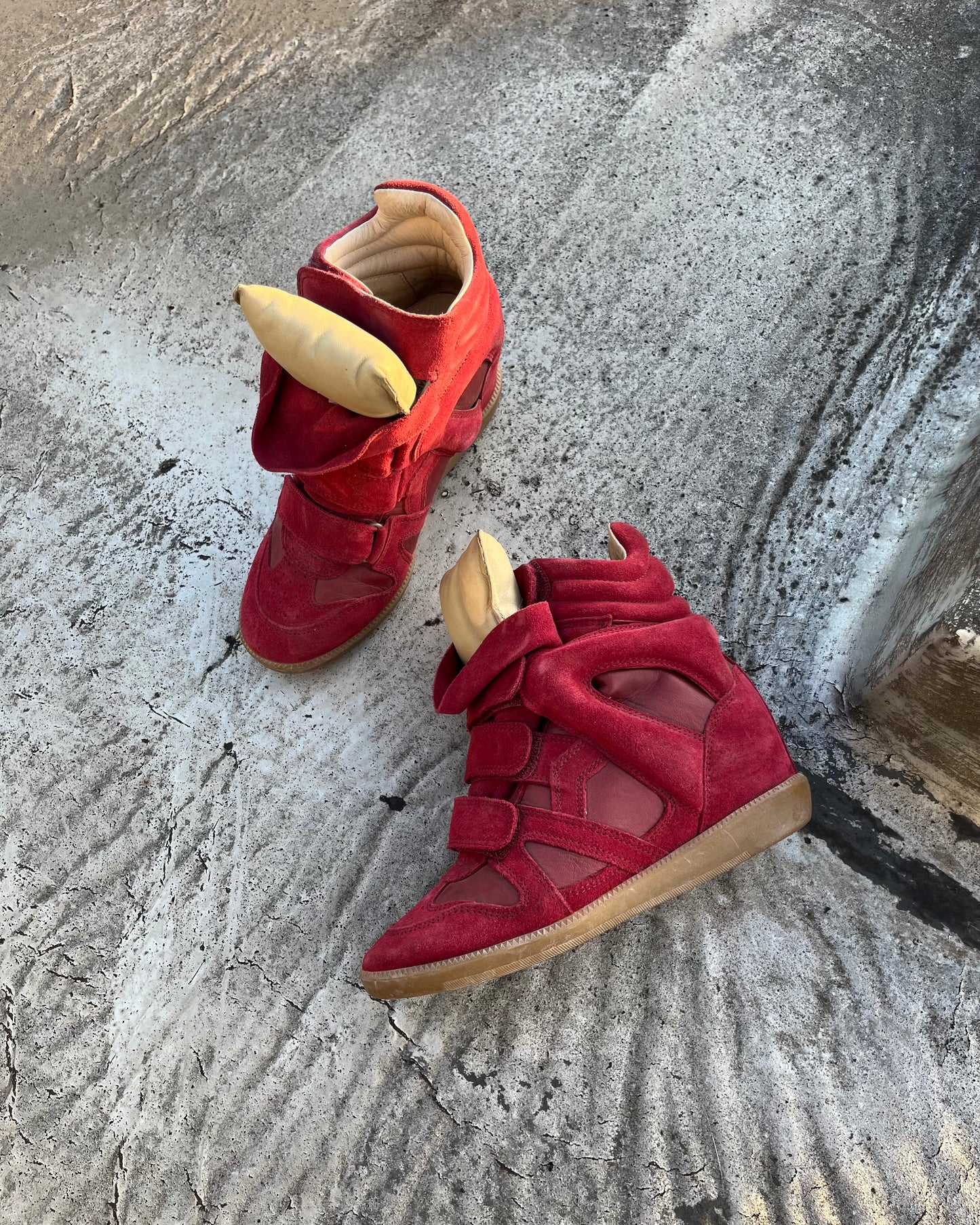 ISABEL MARANT RED BEKETT WEDGE TRAINERS