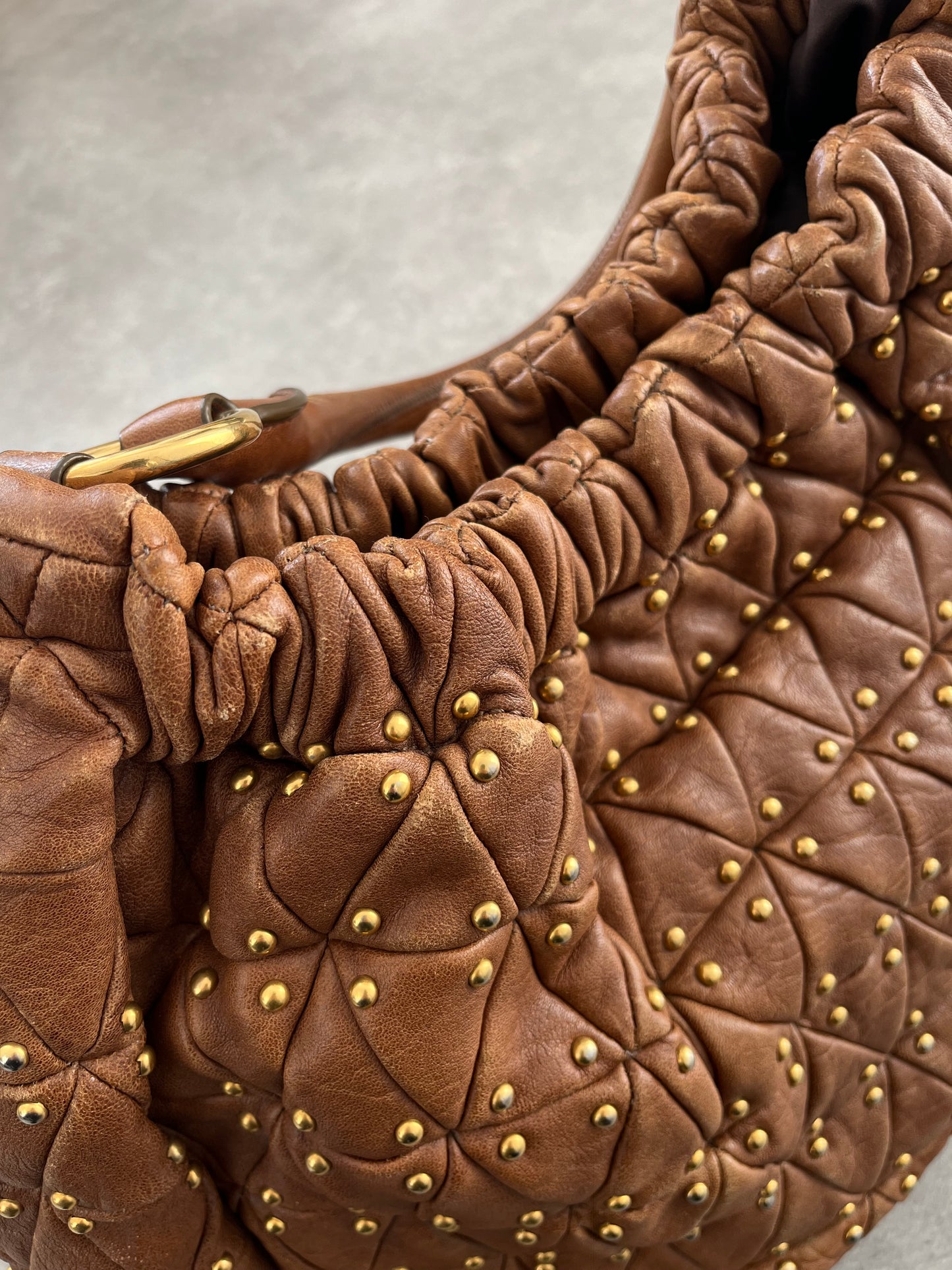 MIU MIU BROWN LEATHER STUDDED BAG