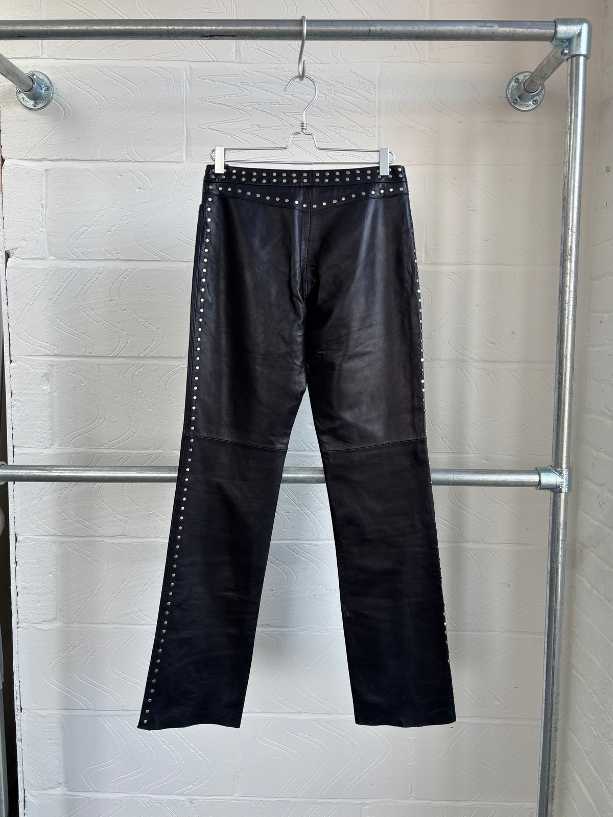 ANDREW MARC LEATHER STUDDED TROUSERS