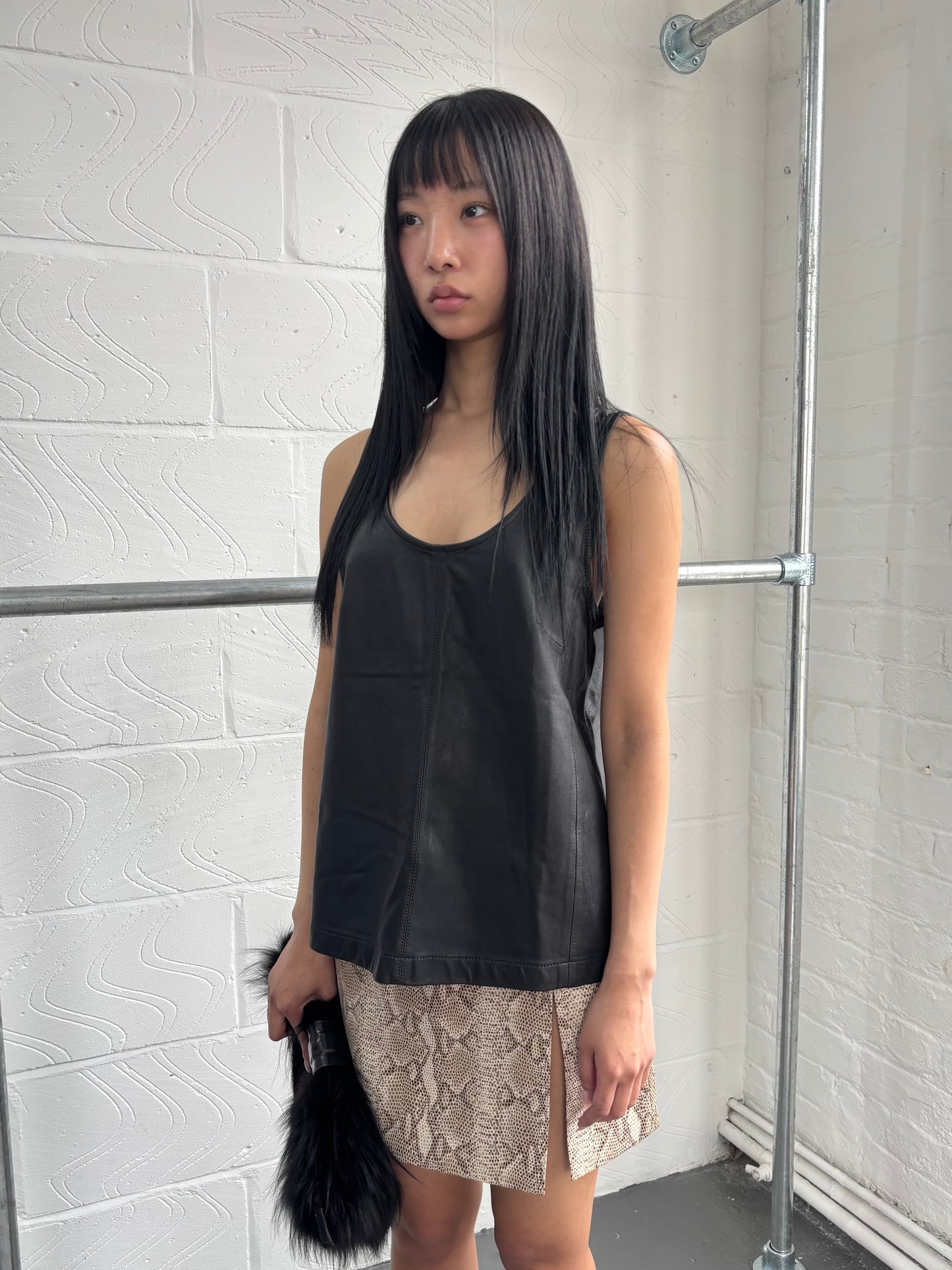 SNAKESKIN PRINT LEATHER MINI SKIRT