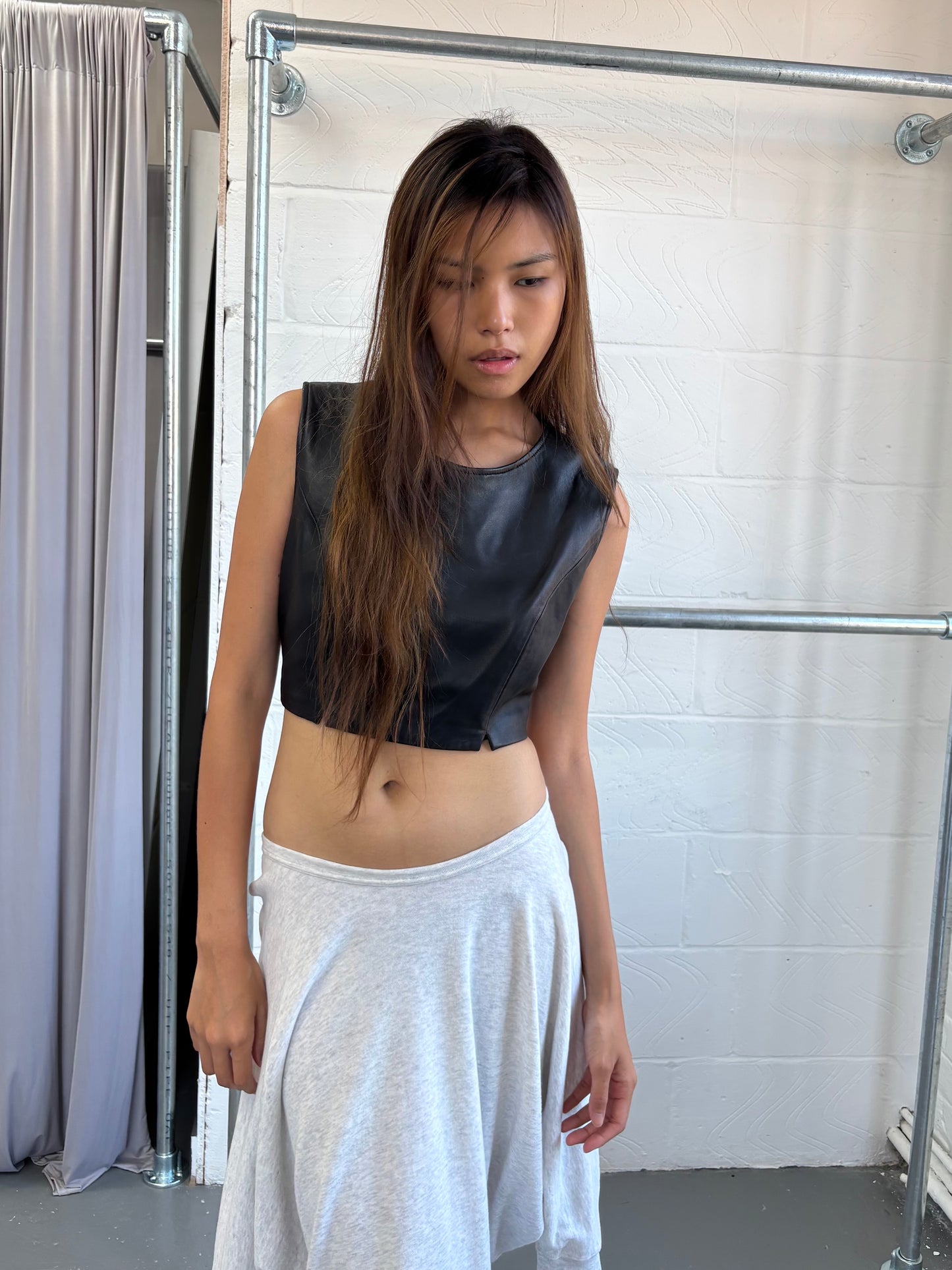 LEATHER STRUCTURED CROP TANK