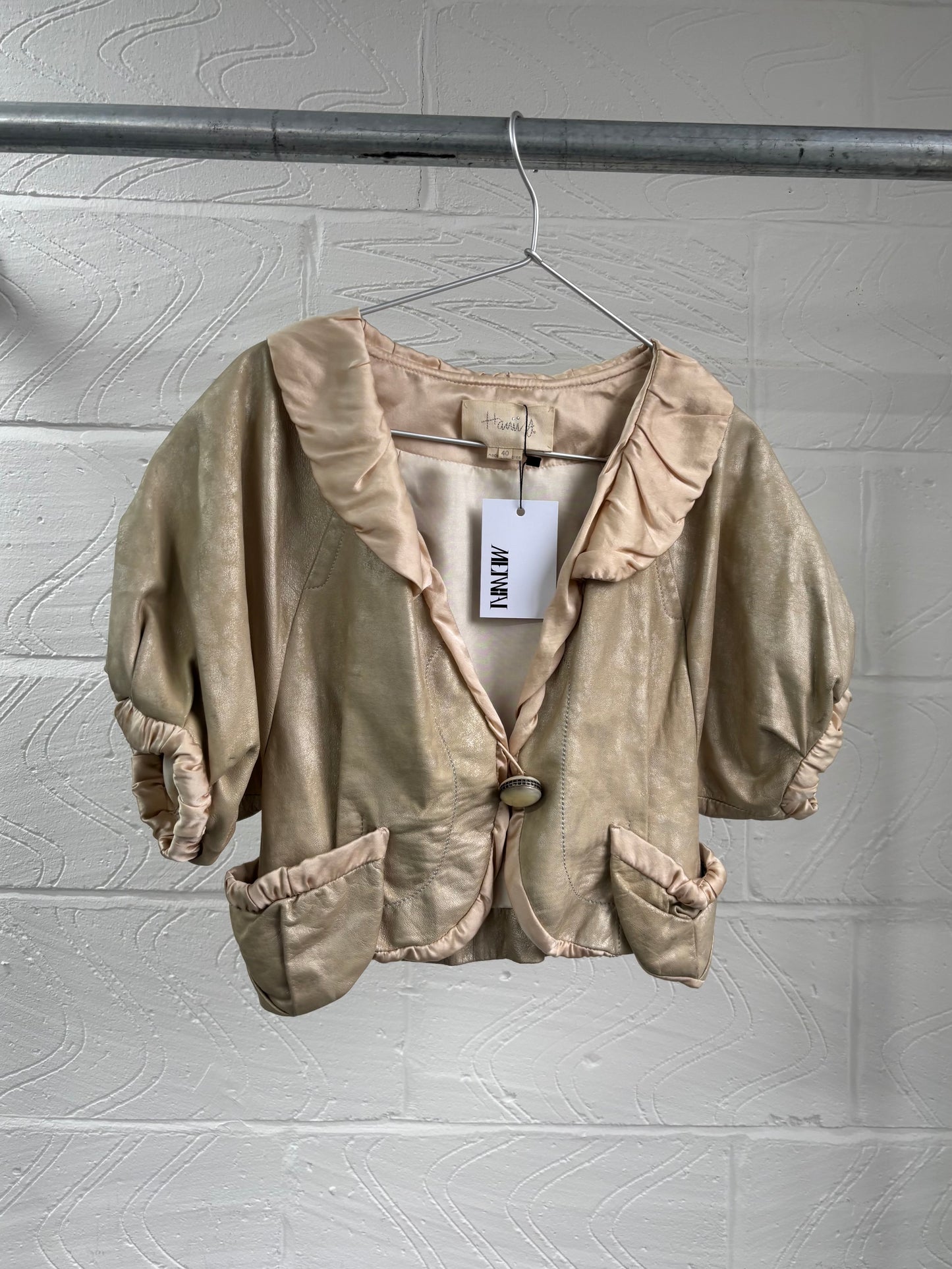 LAMB LEATHER PUFF SLEEVE TOP