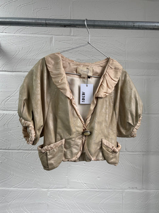 LAMB LEATHER PUFF SLEEVE TOP