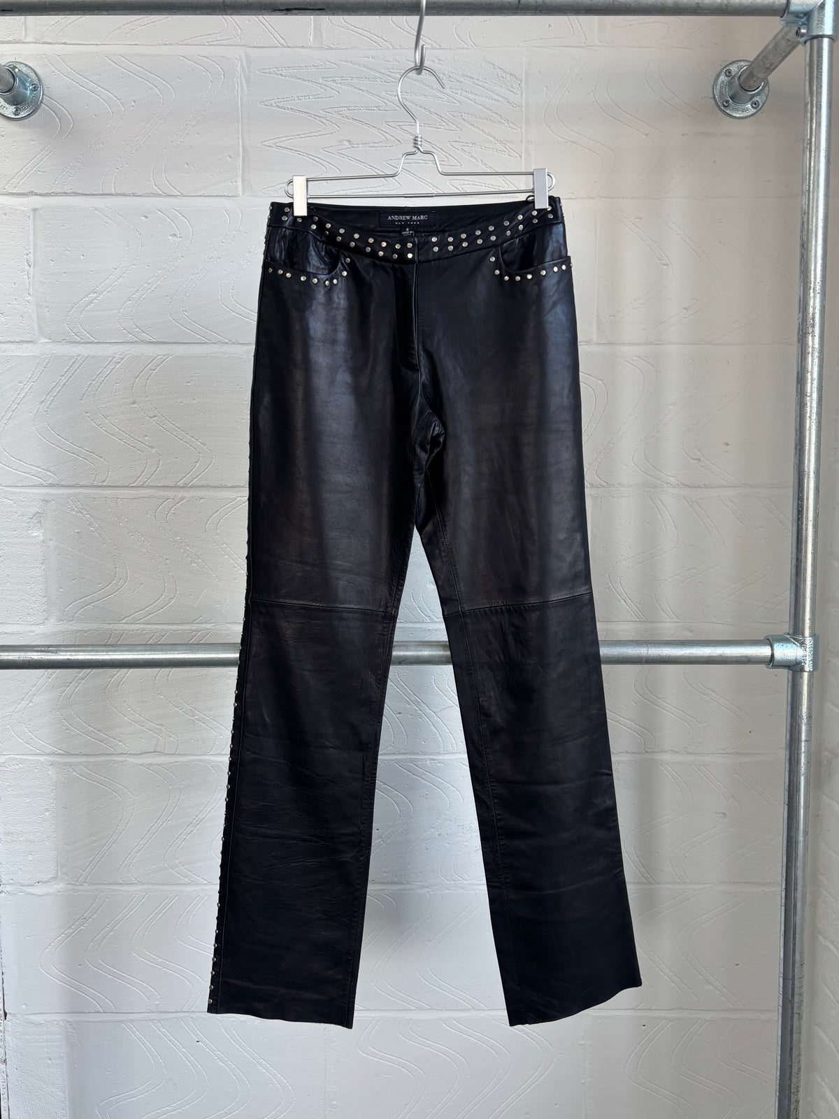 ANDREW MARC LEATHER STUDDED TROUSERS