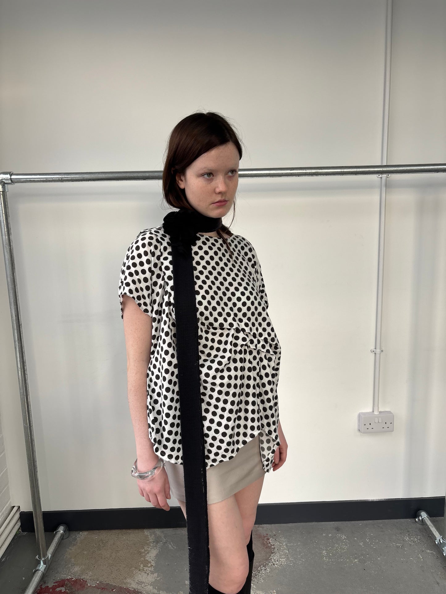 ZUCCA POLKA DOT HITCHED BATWING TOP