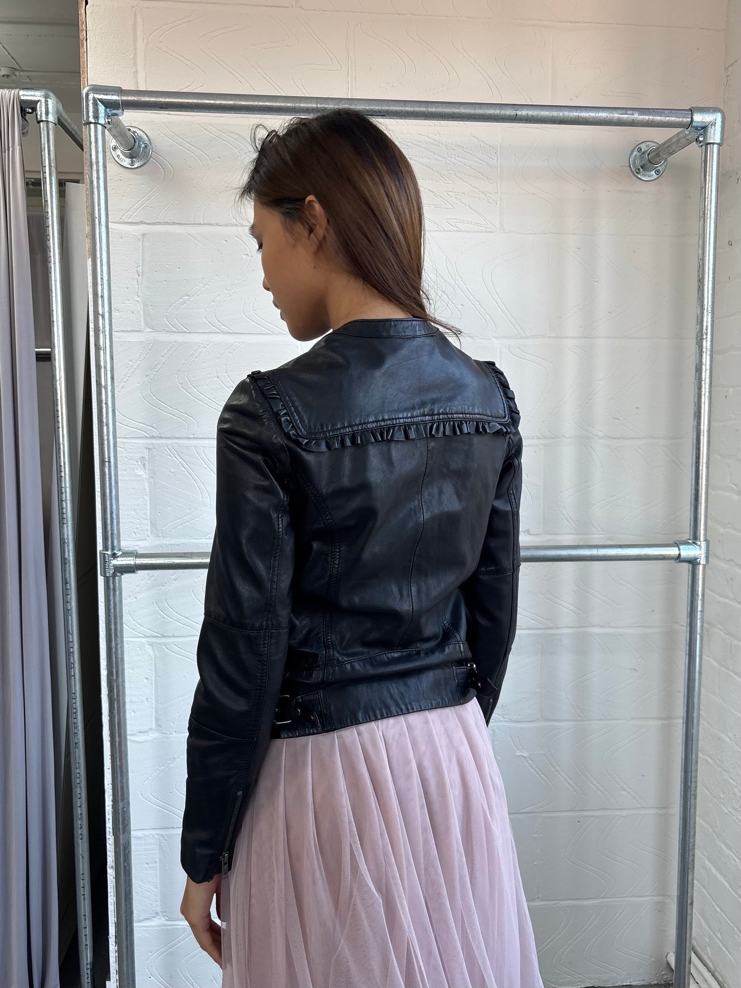 LEATHER SAILOR COLLAR JACKET