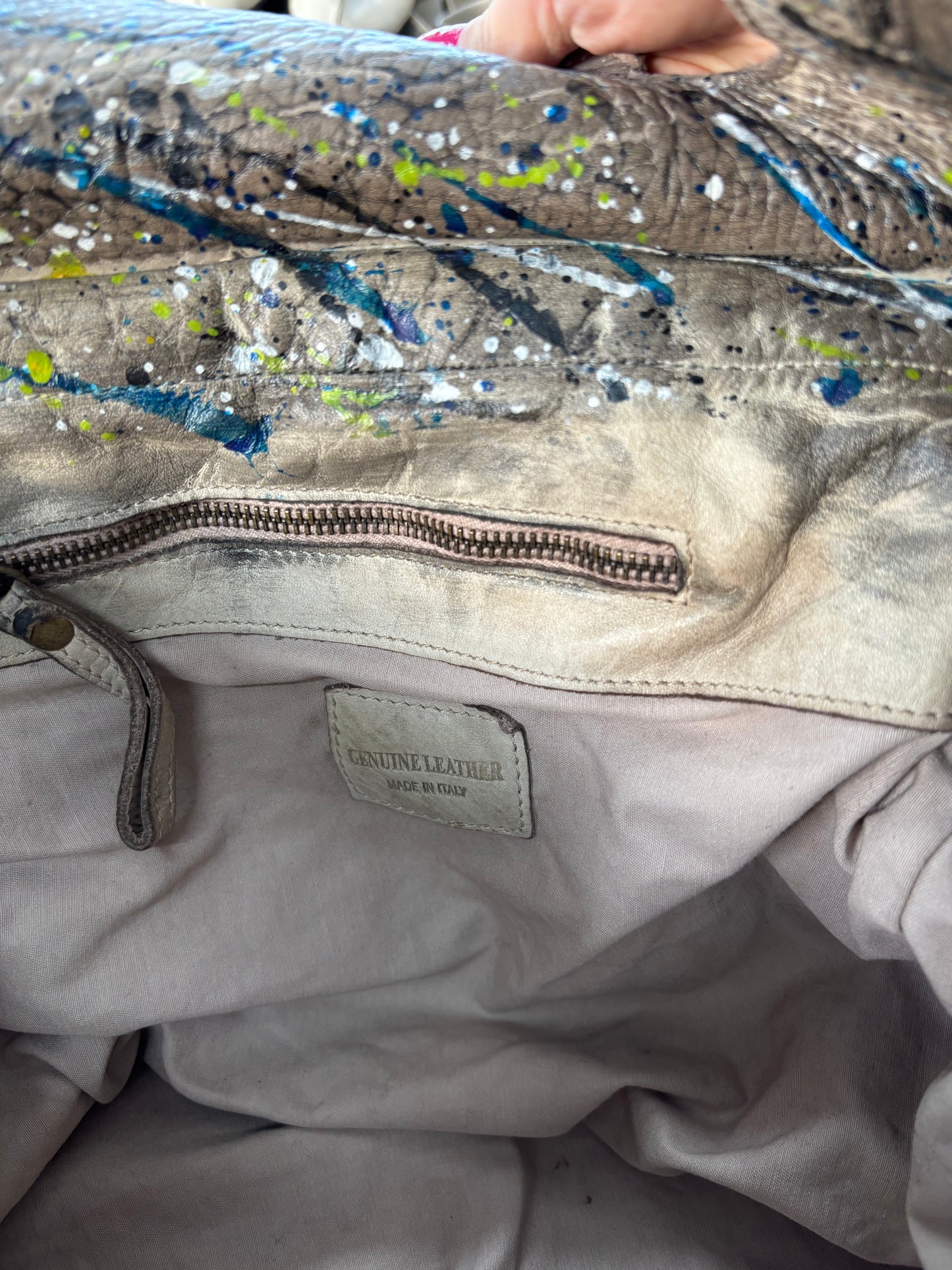 PAINT SPLATTER LEATHER FIRKIN BAG