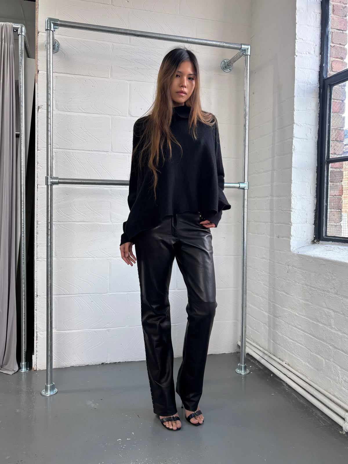 ANDREW MARC LEATHER STUDDED TROUSERS