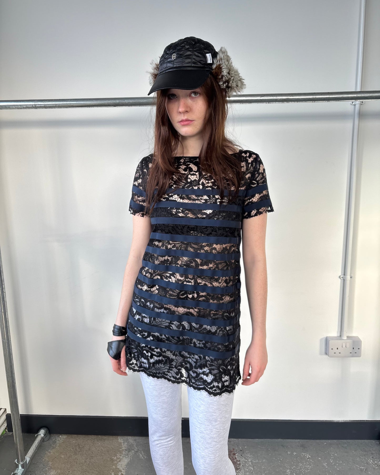 SACAI LUCK LACE STRIPE DRESS