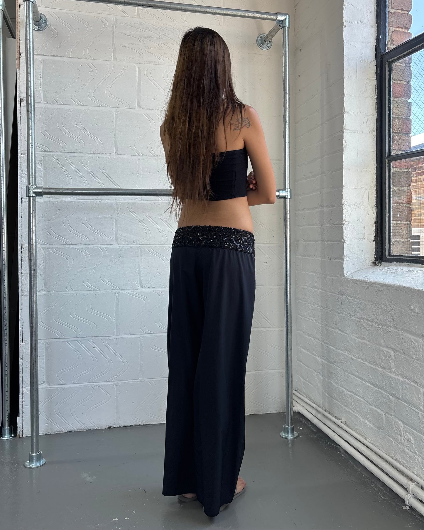 FRENCH DESIGNER TROUSERS WITH SEQUIN WAISTBAND