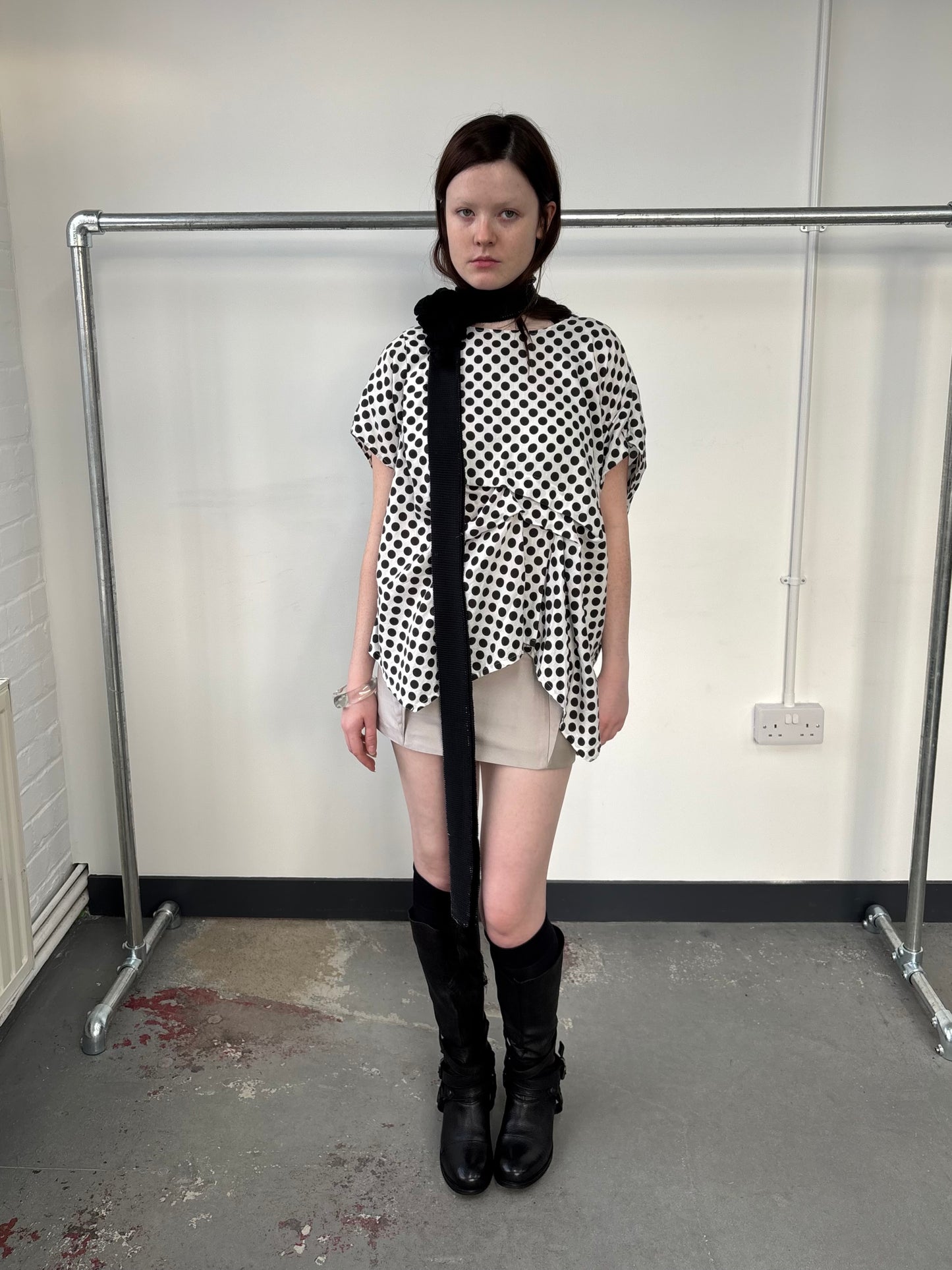 ZUCCA POLKA DOT HITCHED BATWING TOP