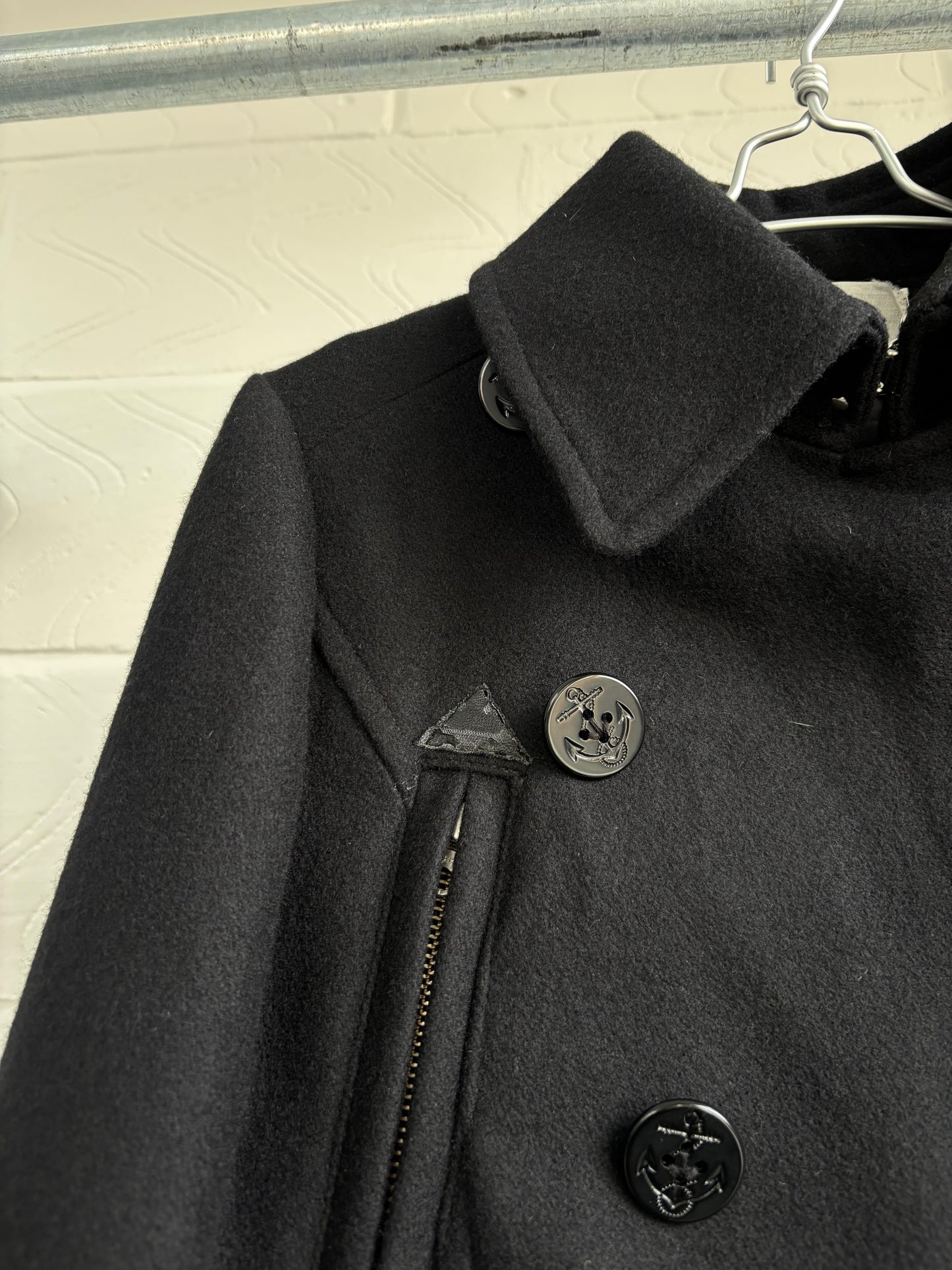 WOOL PEA COAT WITH PLEATED LINING