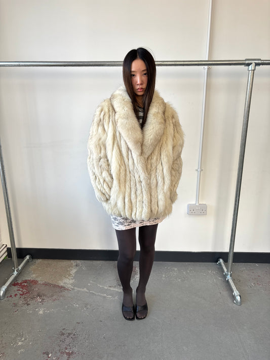 CREAM RIBBED FUR JACKET