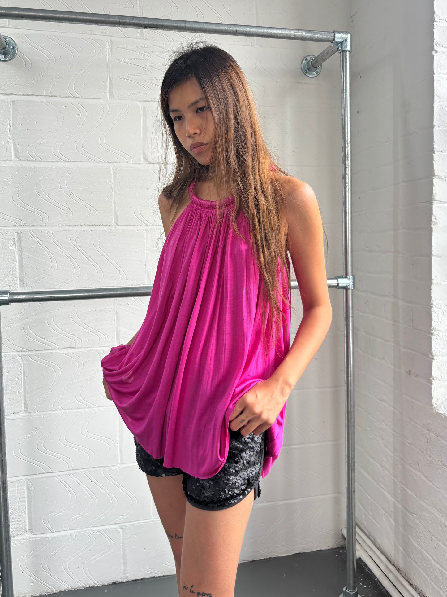 SILK FUCHSIA PINK DRAPE TANK