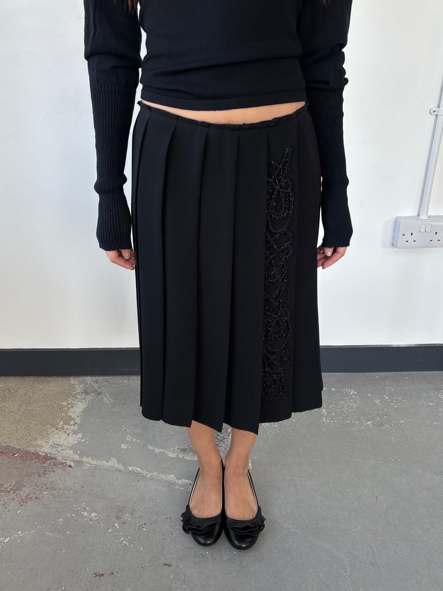 PRADA EMBELLISHED PLEATED SKIRT