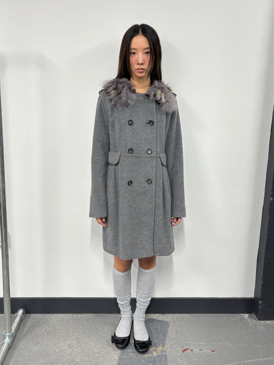 FOX FUR COLLAR WOOL PEA COAT