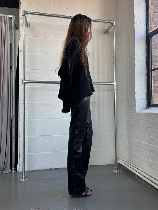 ANDREW MARC LEATHER STUDDED TROUSERS