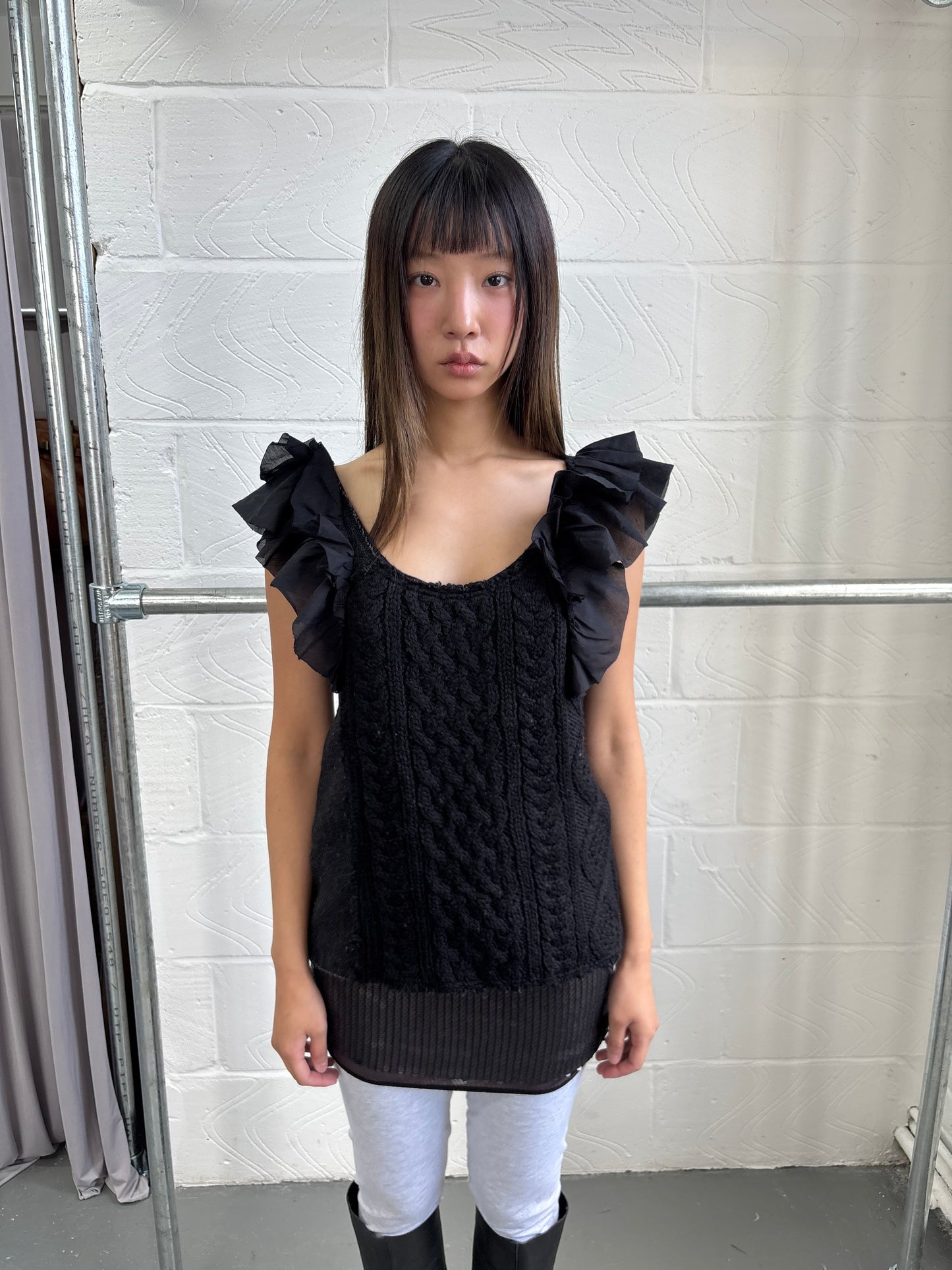 JAPANESE DESIGNER WOOL FRILLY TANK