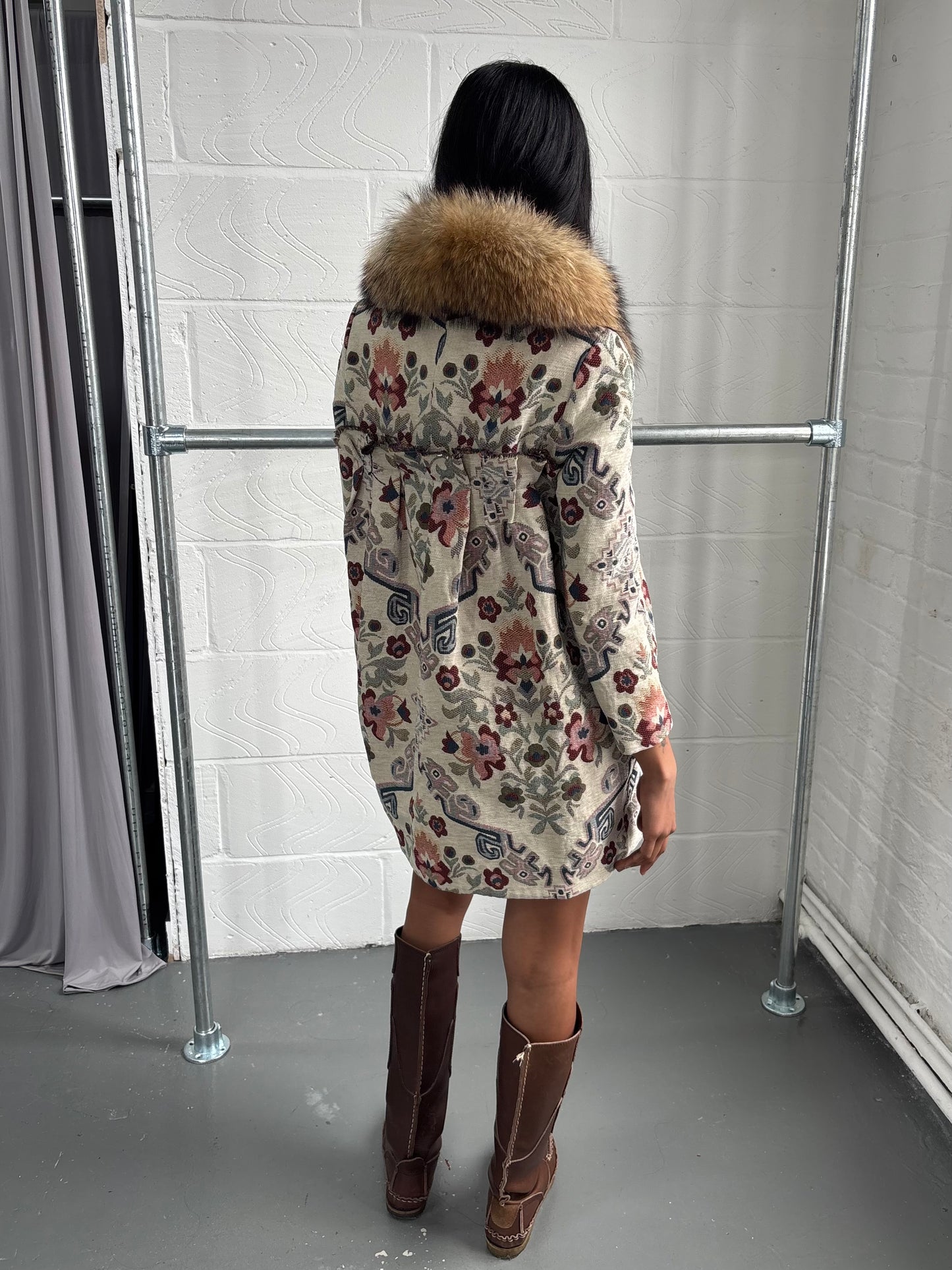 JAPANESE DECONSTRUCTED FLORAL JACKET WITH FUR
