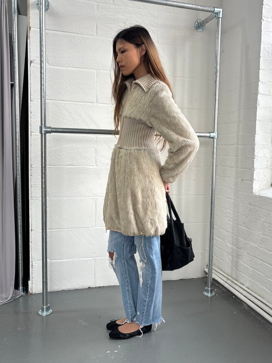ZUCCA CINCH WAIST FAUX FUR COAT