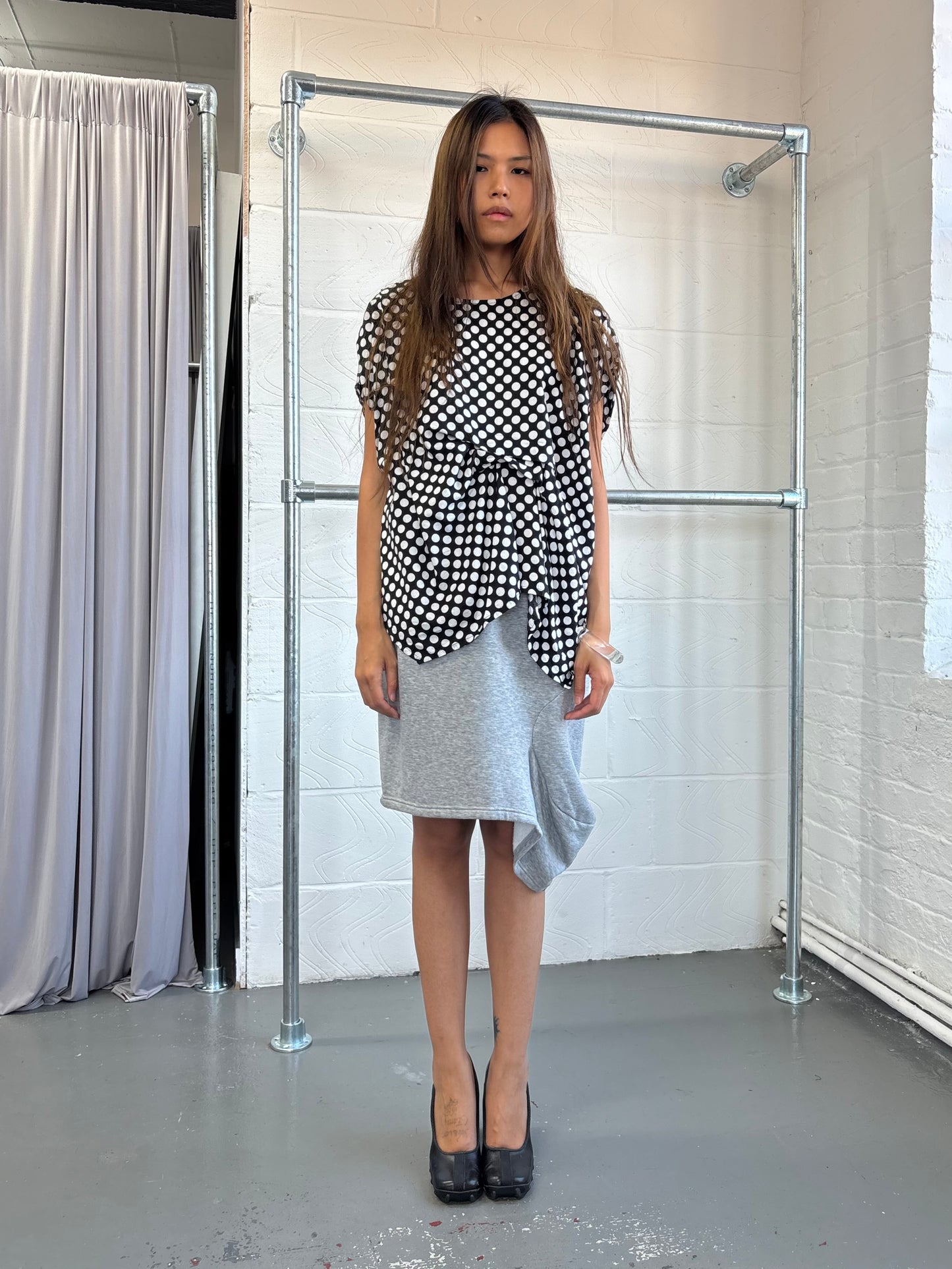 ZUCCA GATHERED POLKA DOT BATWING TOP