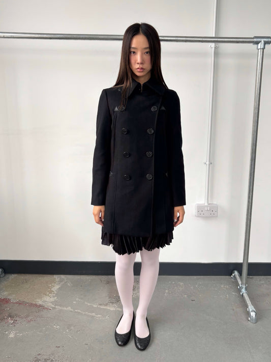 WOOL PEA COAT WITH PLEATED LINING