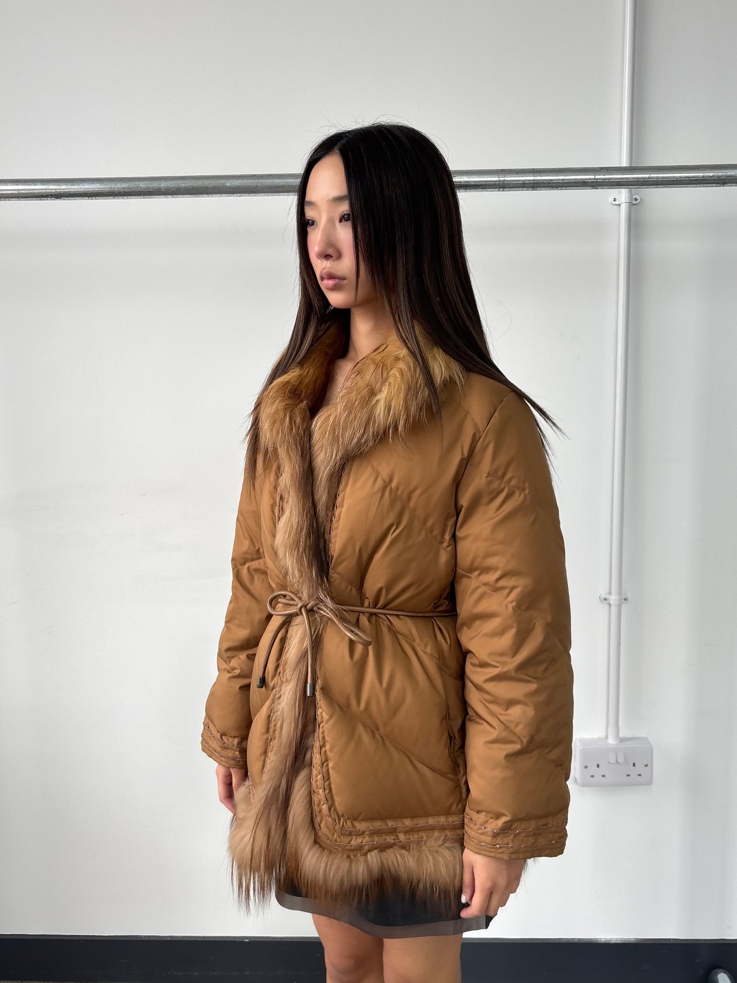 FEATHER DOWN AND FUR PUFFER JACKET