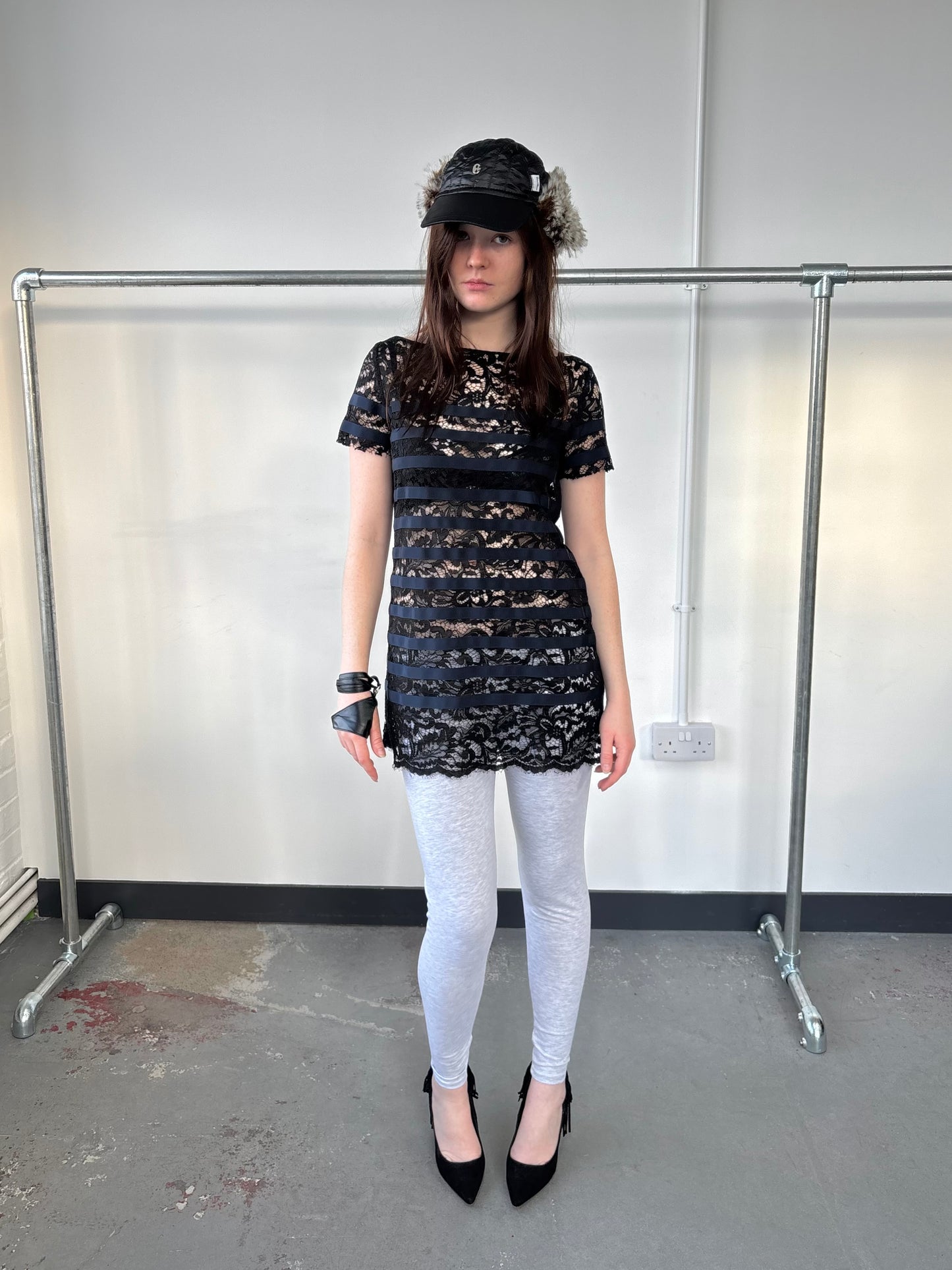 SACAI LUCK LACE STRIPE DRESS