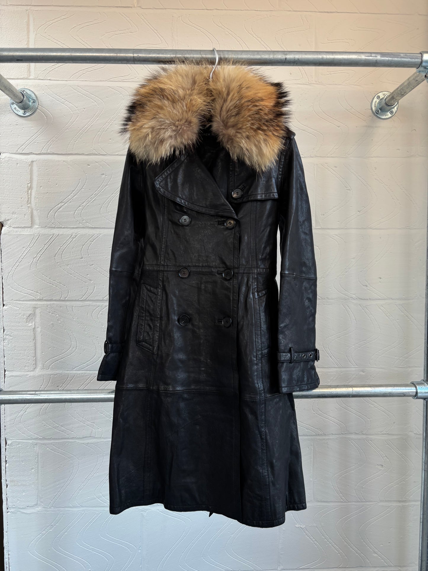 FUR COLLAR LEATHER TRENCH COAT