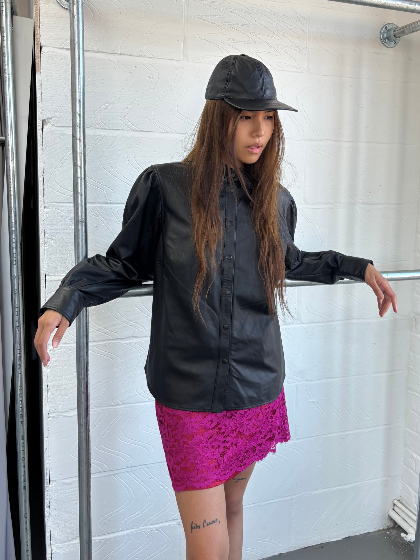 LEATHER PUFF SLEEVE SHIRT