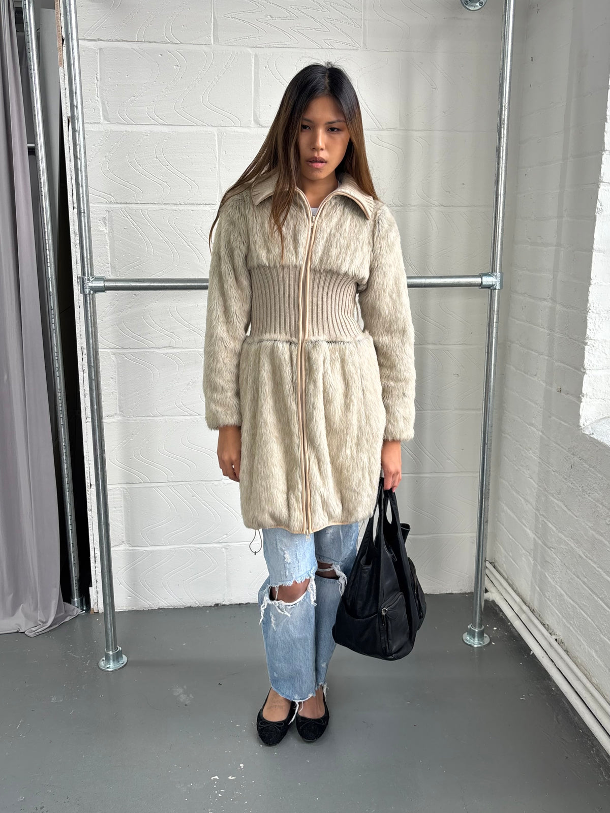 ZUCCA CINCH WAIST FAUX FUR COAT