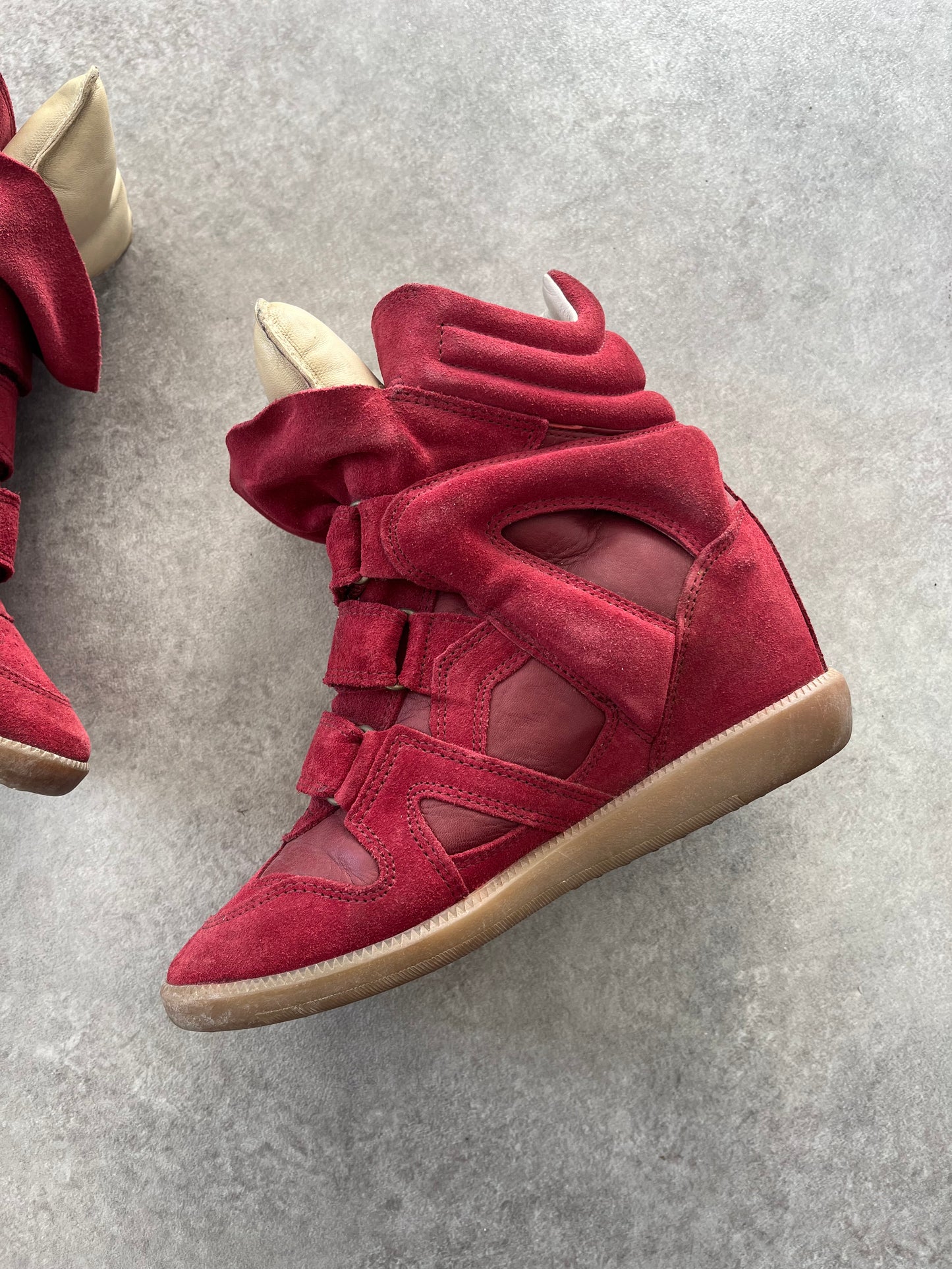 ISABEL MARANT RED BEKETT WEDGE TRAINERS