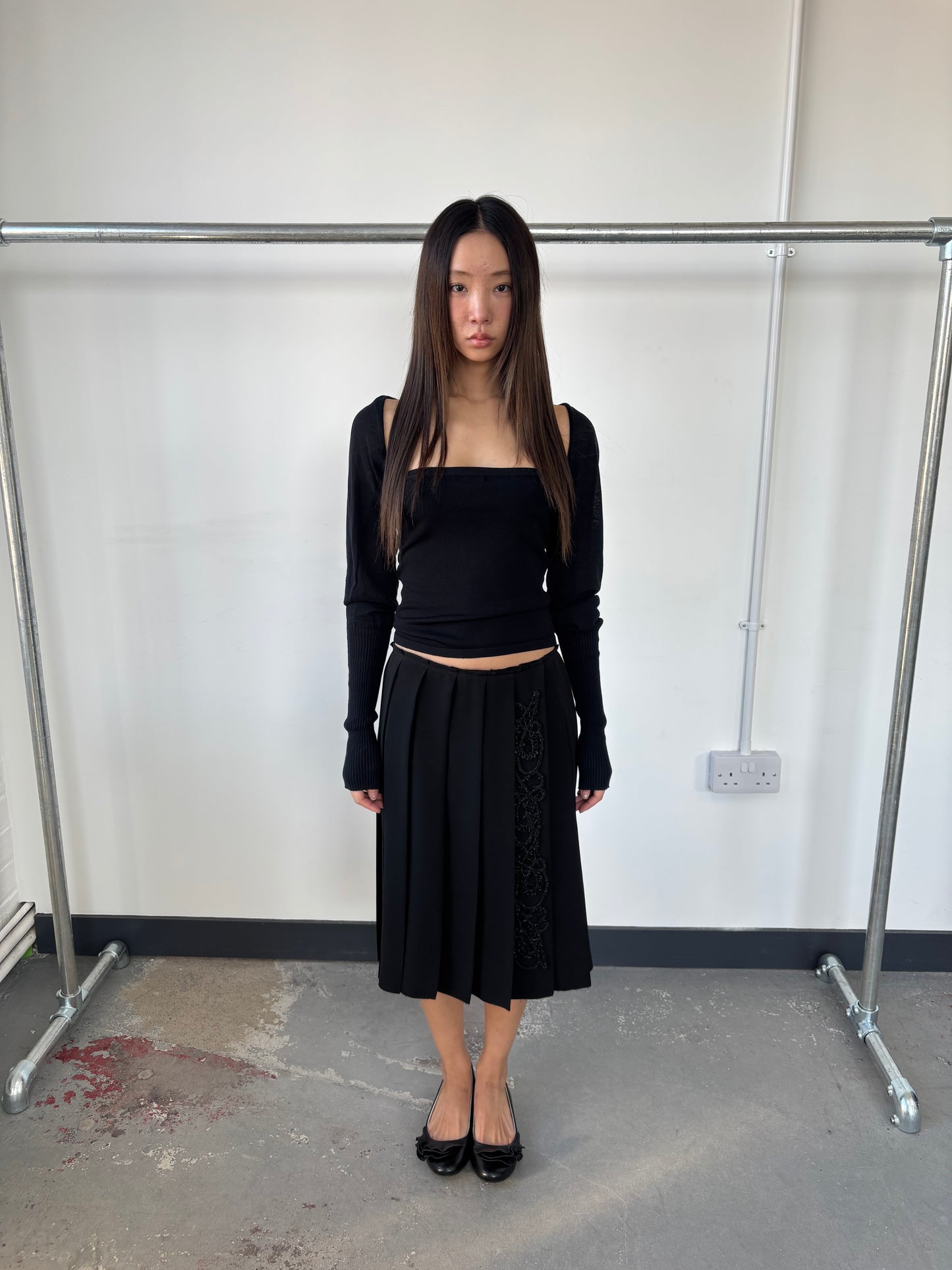 PRADA EMBELLISHED PLEATED SKIRT