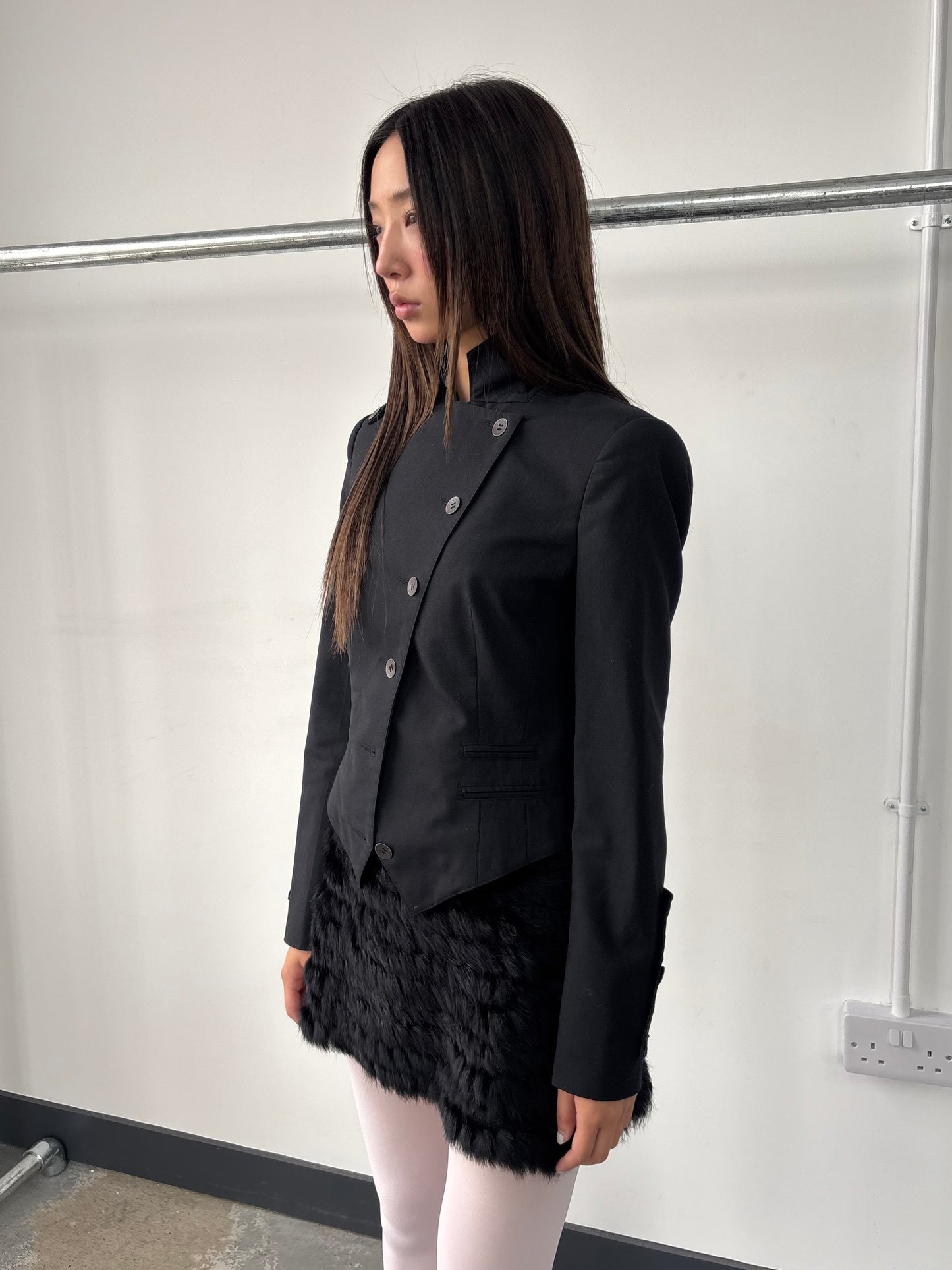 ASYMMETRIC BUTTON UP FITTED JACKET