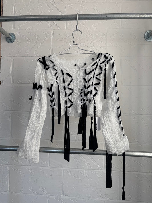 SHEER LACE UP BLOUSE