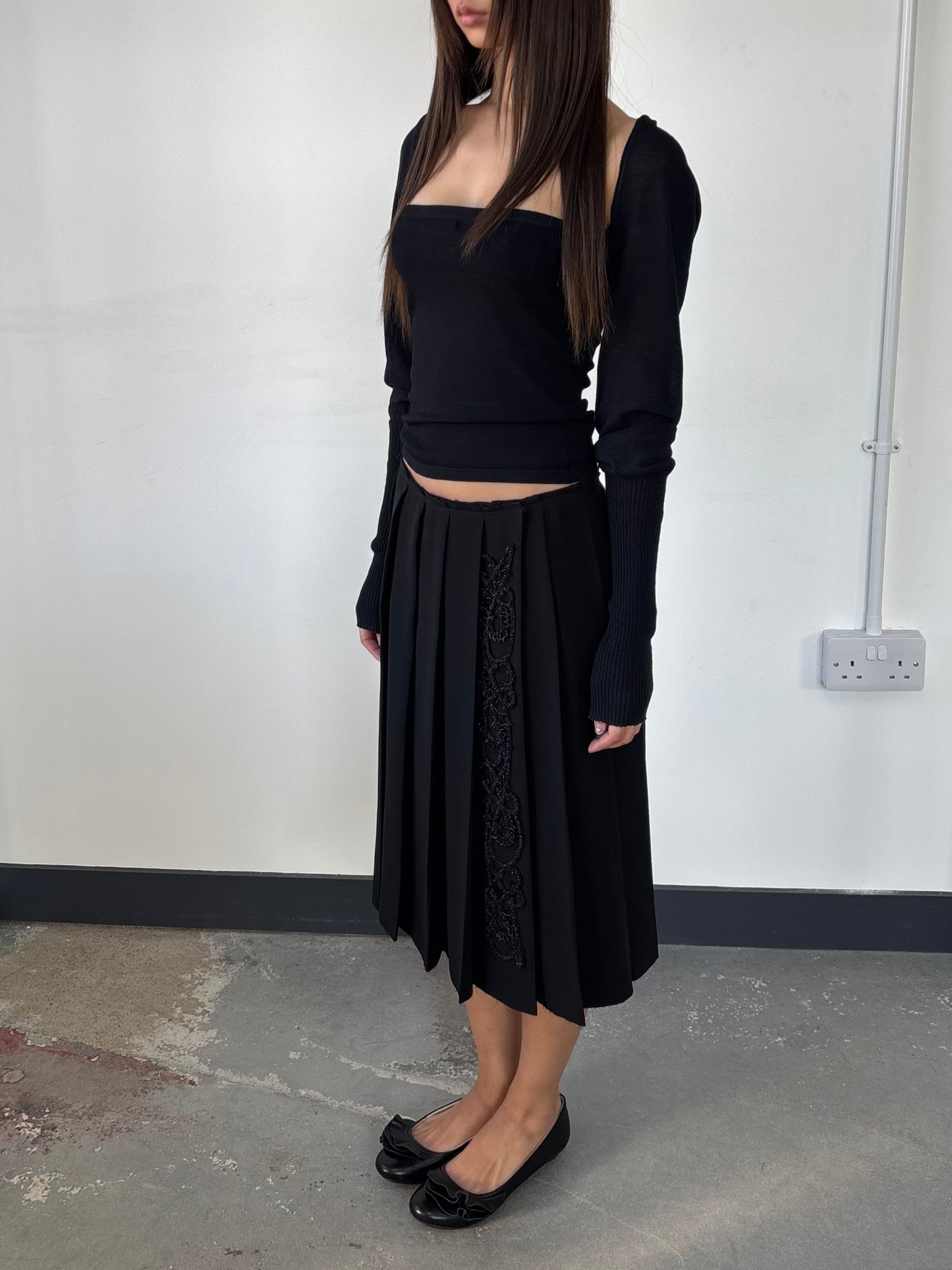 PRADA EMBELLISHED PLEATED SKIRT