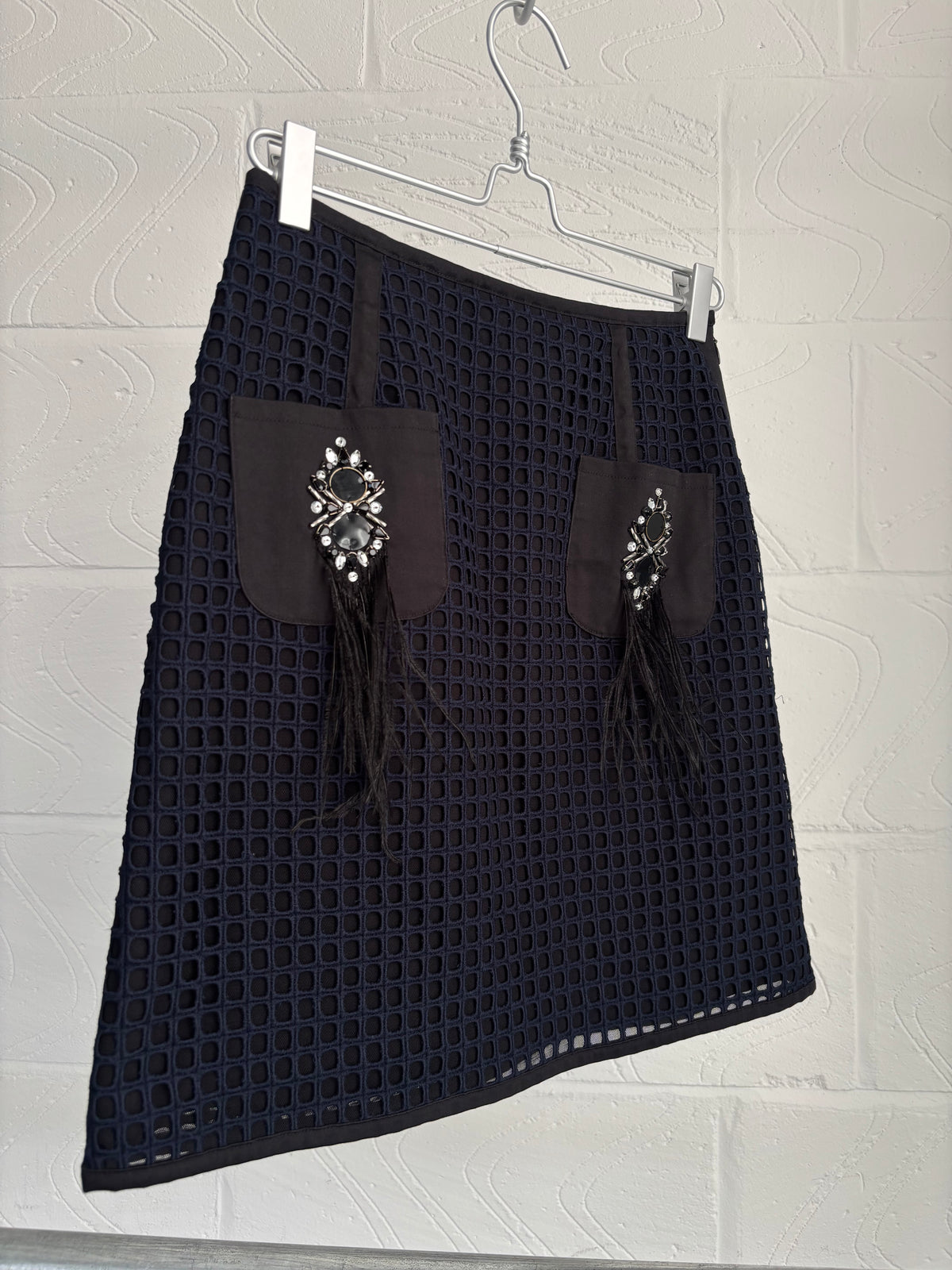 JAPANESE DESIGNER EMBELLISHED FAUX FEATHER SKIRT