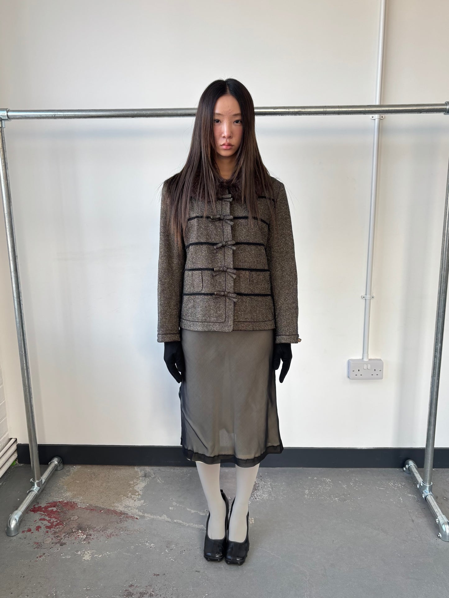 KANEO ISAO SILK WOOL AND FUR JACKET