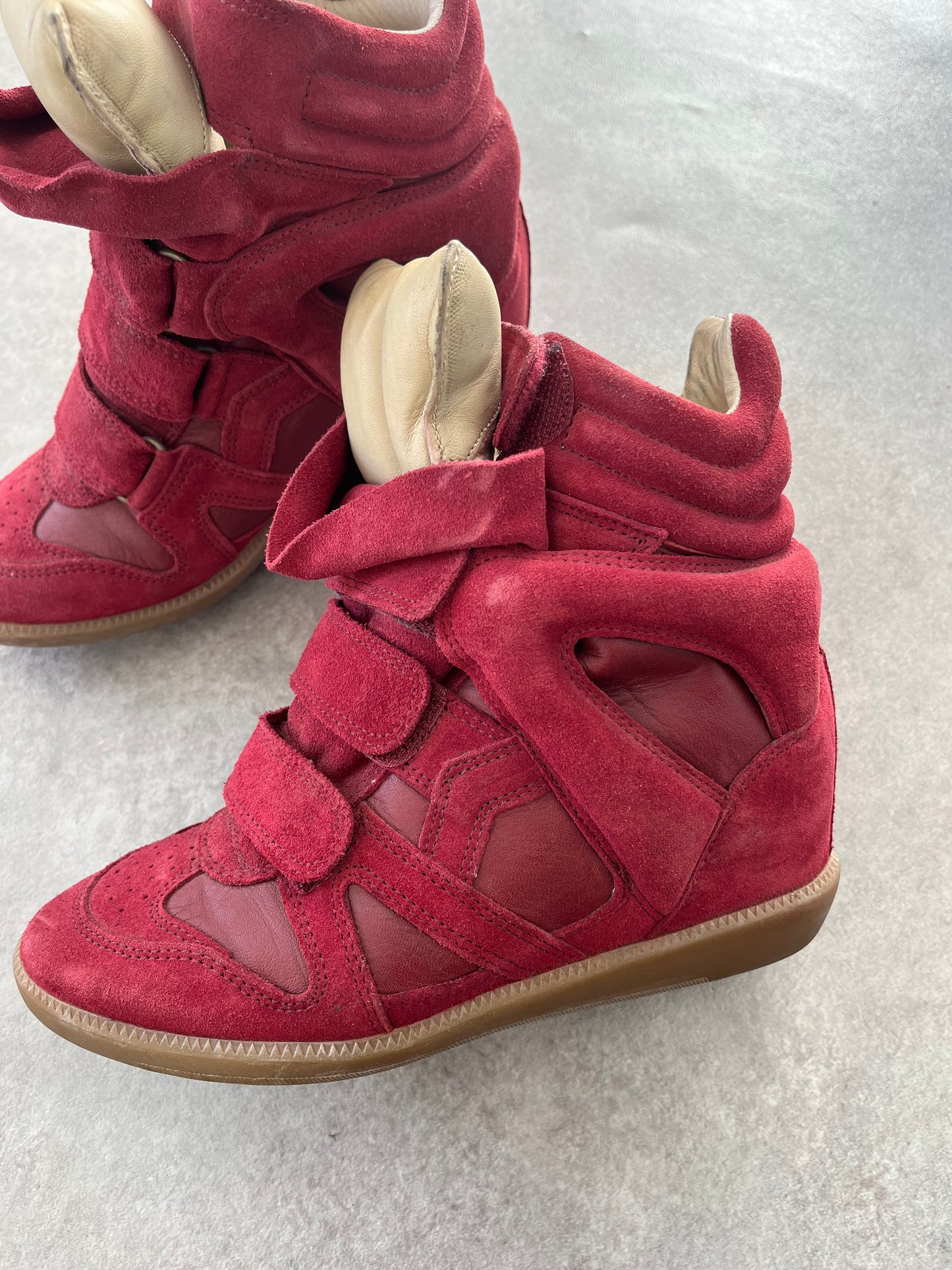 ISABEL MARANT RED BEKETT WEDGE TRAINERS