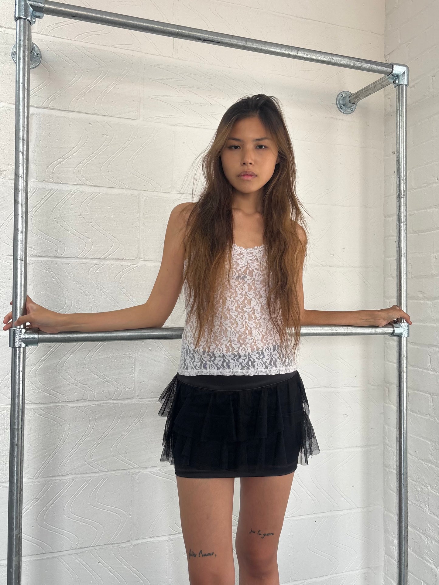 CELYN B MESH FRILLY MINI SKIRT