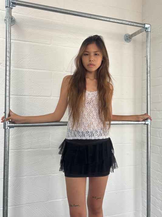 CELYN B MESH FRILLY MINI SKIRT