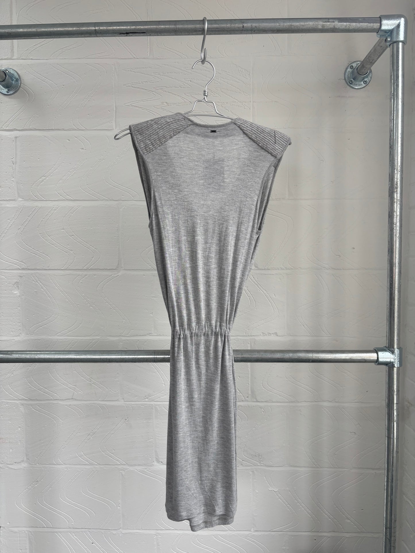 GREY SHOULDER PAD JERSEY DRESS